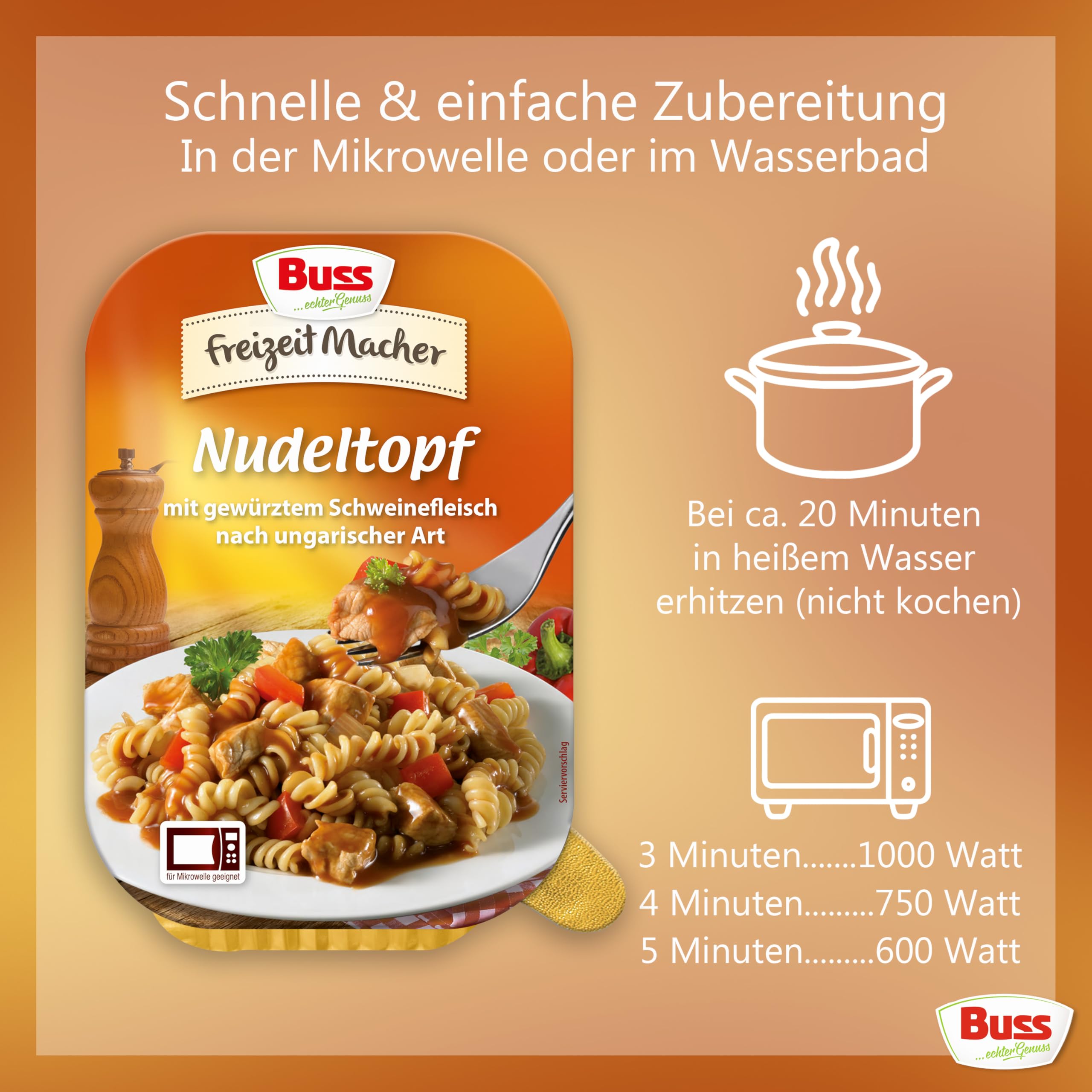 Buss Freizeitmacher Traditioneller Grünkohl Eintopf mit Kartoffeln und Mettenden - Fertiggerichte zum Aufwärmen in Mikrowelle & Topf - Schnell & Einfach Zubereitet - 12 x 300g