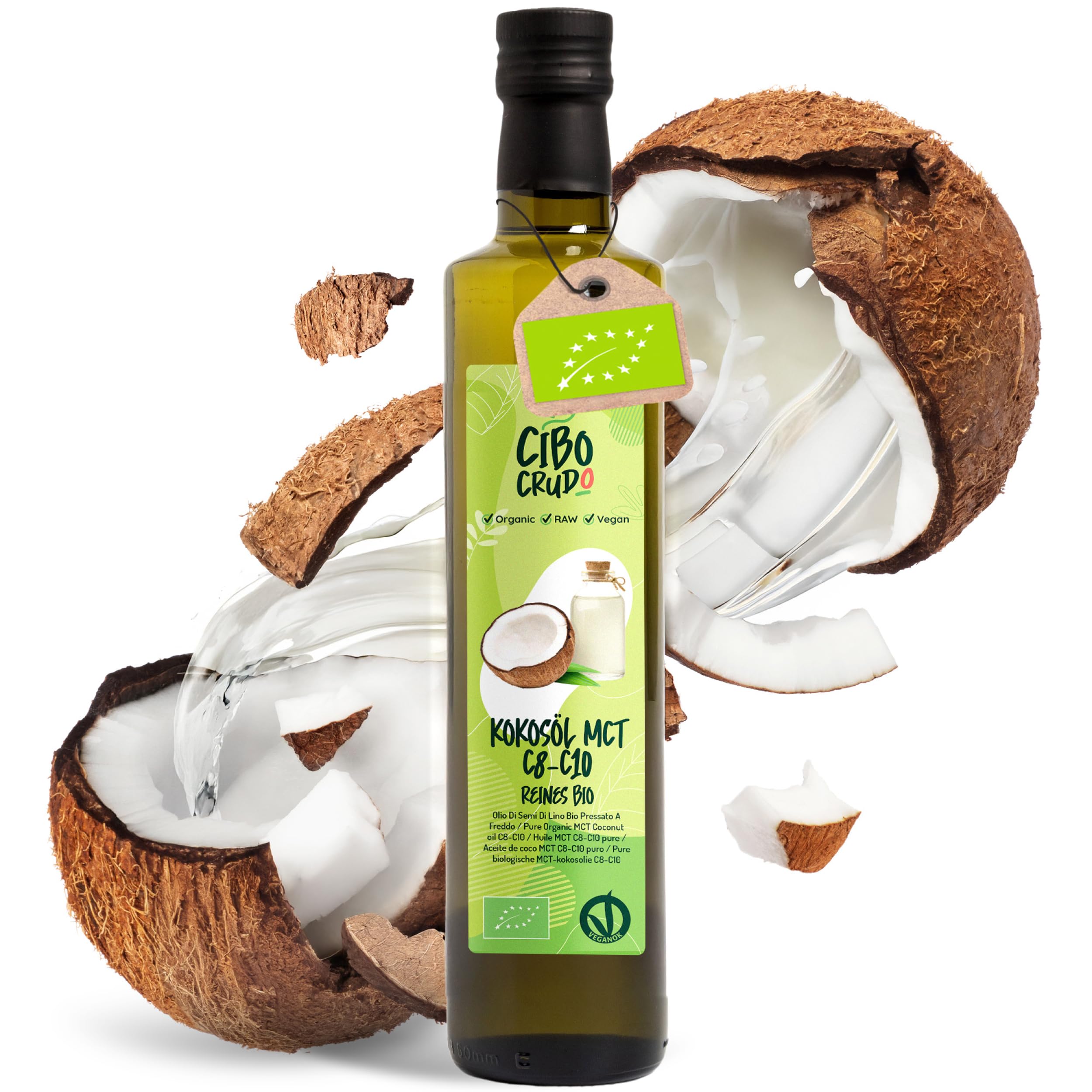 C8 MCT Öl Bio - 1 Lt. Biologische und Rein mct öl c8 für Keto Paleo oder zur Anwendung auf Körper und Haar. Veganes und Vegetarisches.