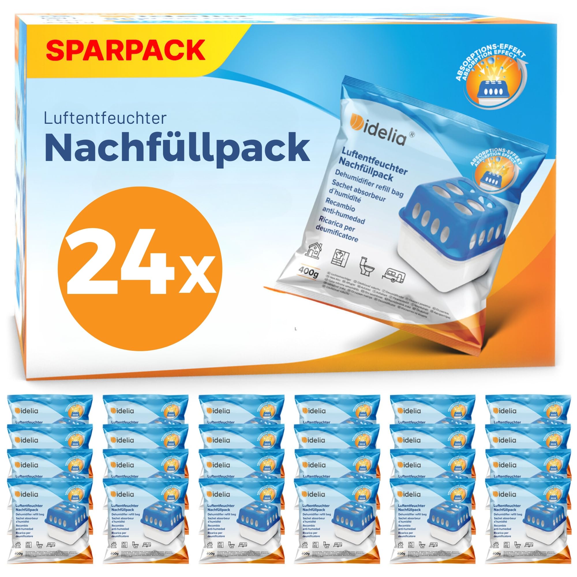 Idelia® 10x Luftentfeuchter Granulat 400g (Sparvorteils 10er Set Luftentfeuchter Nachfüllpack's) I Entfeuchter Nachfüllpack (Schimmel- und Geruchsschutz)