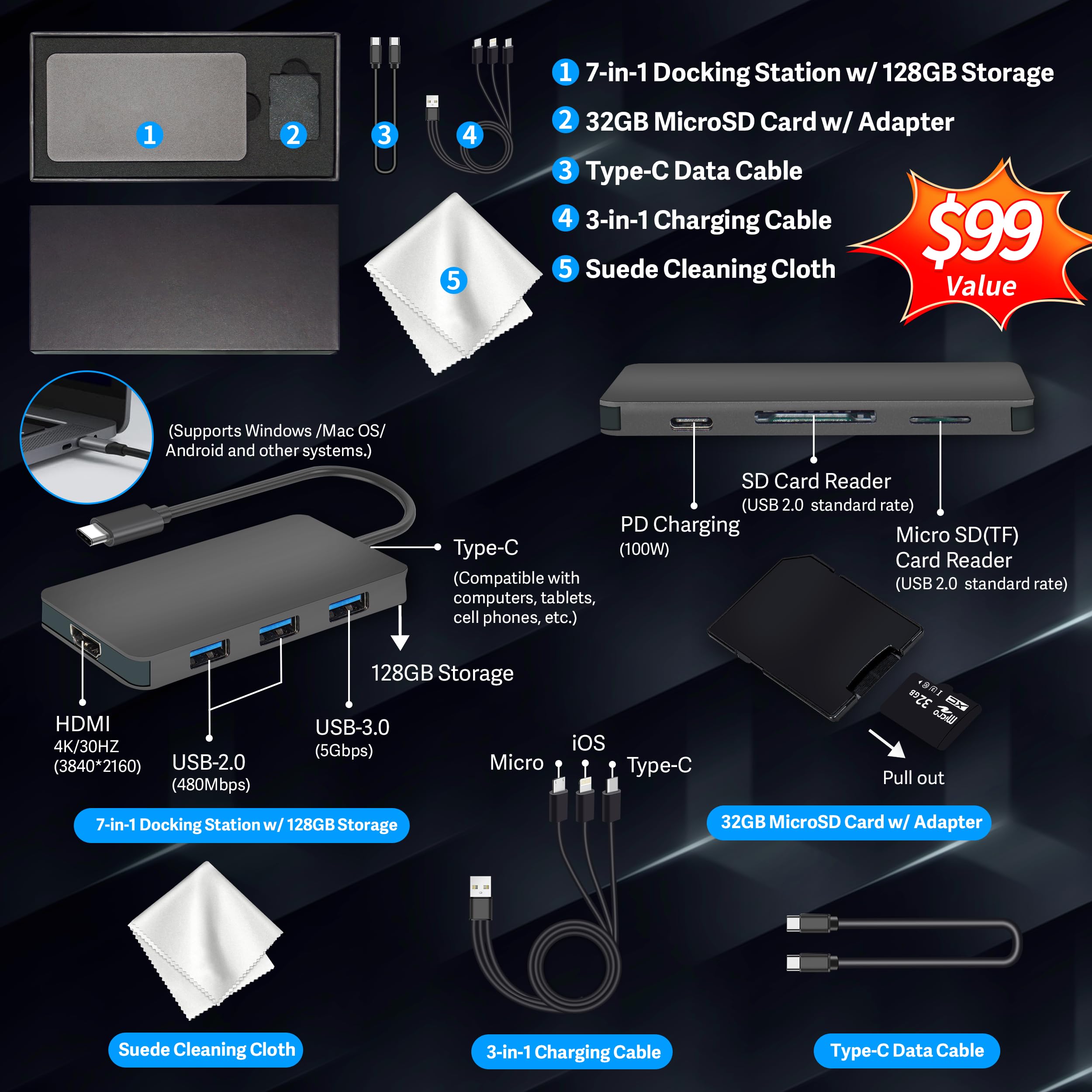 HP Stream 14" HD BrightView Laptop, Intel Celeron N4120, 16GB RAM, 288GB Storage (128GB UFS + 160GB Docking Station Set), Intel UHD Graphics, 720p Webcam, Wi-Fi, 1 Year Office 365, Win 11S, Silver