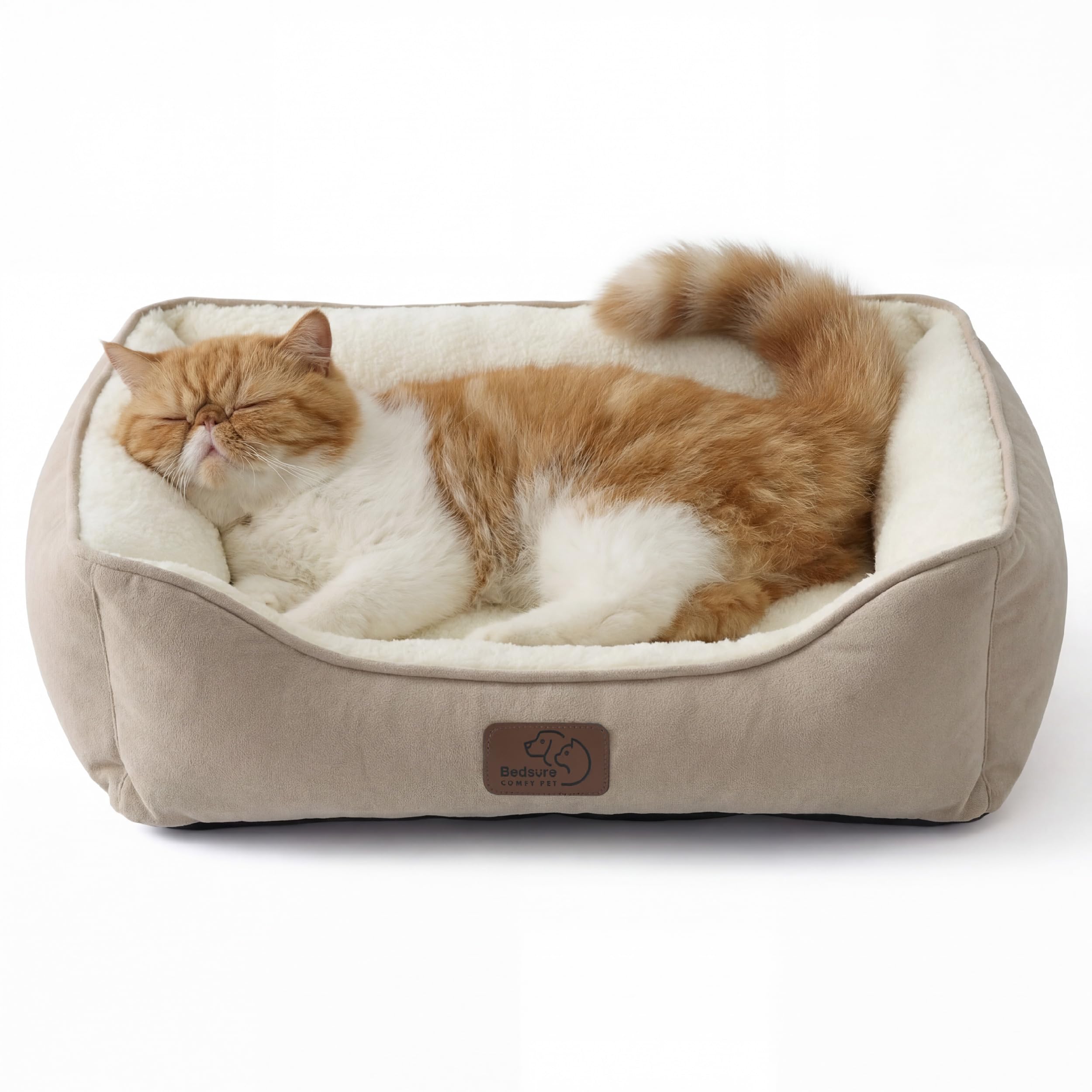 BEDSURE Katzenbett waschbar Katzen Bettchen - 51x41cm Katzenkorb Indoor mit Rutschfester Basis, quadratisches Hundebett für kleine Hunde mit weichem Rand, grau
