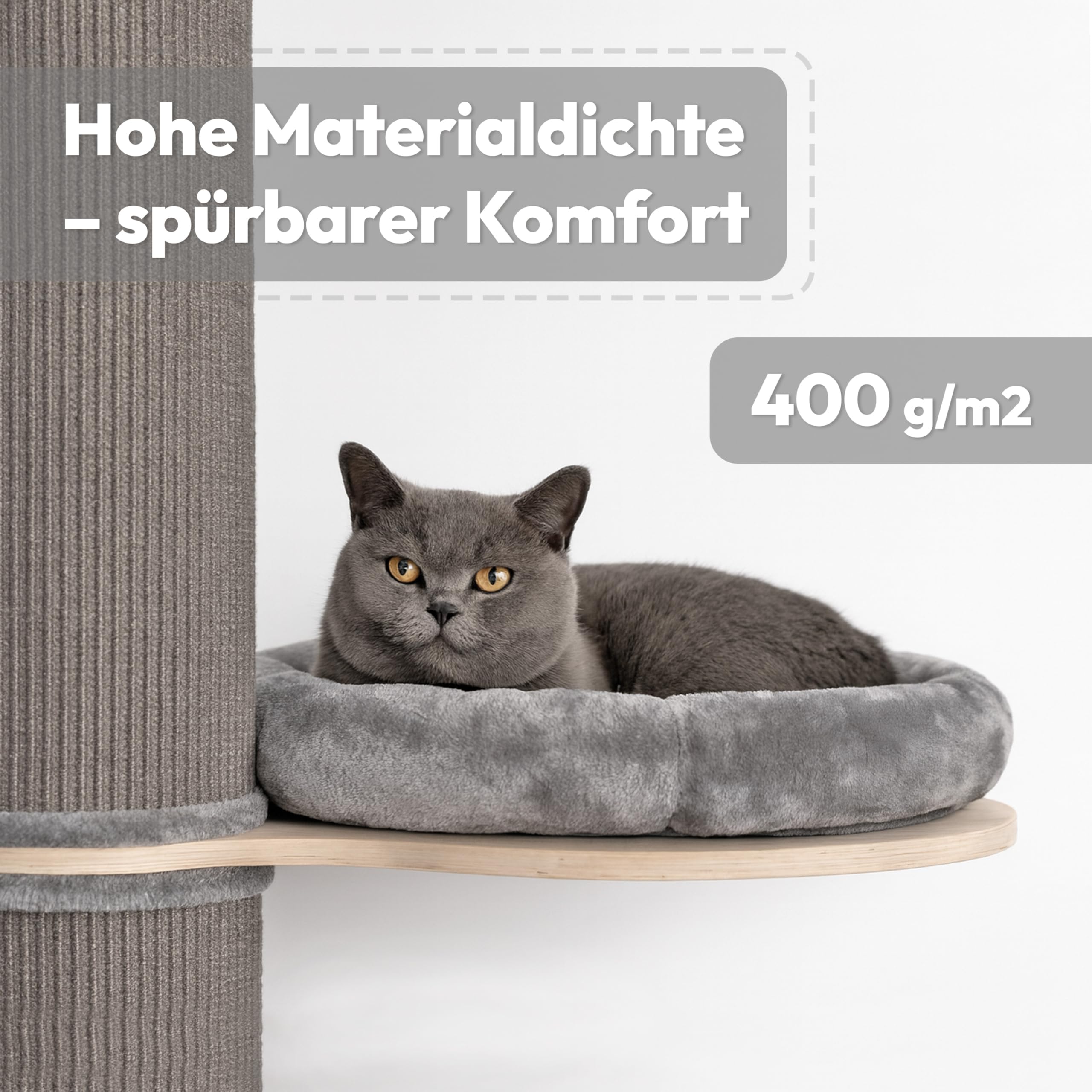 Kratzbaum wandmontiert 185 cm hoch, XXL Katzenbaum Premium Sisal Säulen, 3 Plattformen Kissen abnehmbar & waschbar I Stabiler & Platzsparender Katzenkratzbaum, Grau