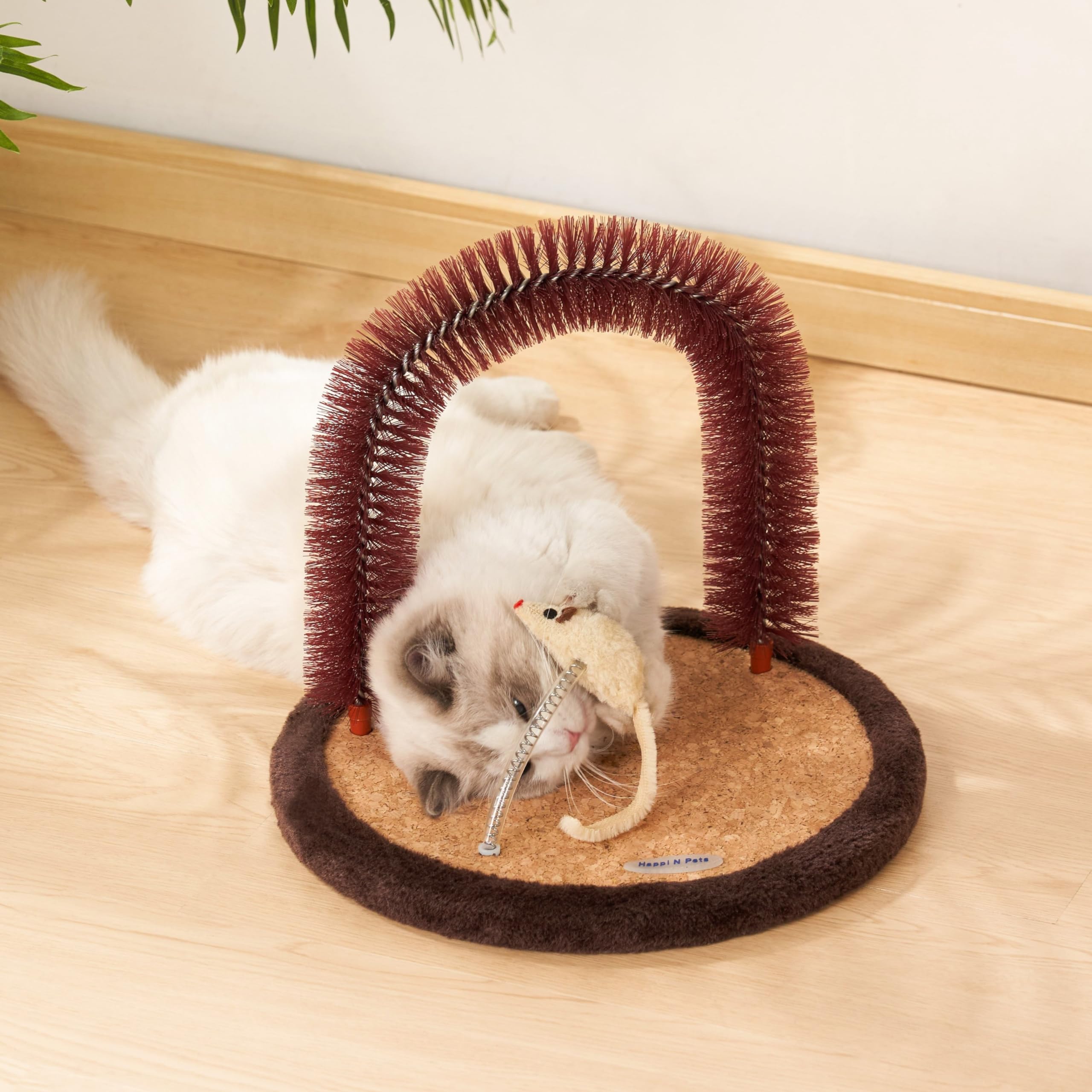 Happi N Pets Kratzpfosten, Große Selbstpflegegerät, Katzen-Selbstmassagegerät, Katzenhaarbürste für die Pflege mit robuster Katzenkratzpad und Katzenminze, interaktive Maus-Spielzeug für Kätzchen