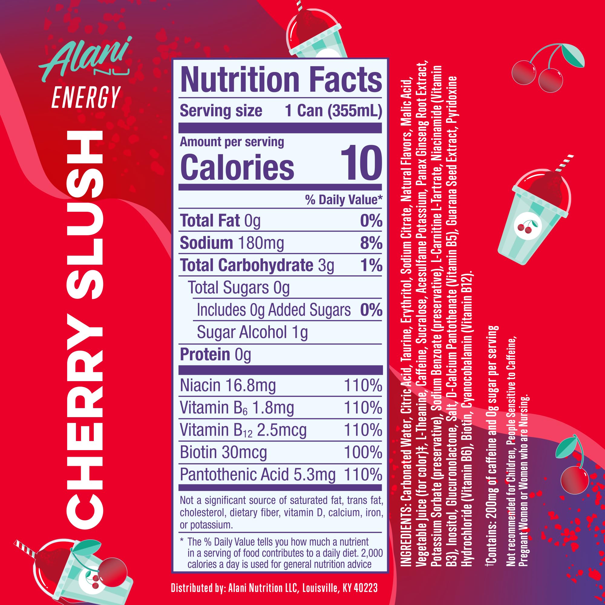 Alani Nu CHERRY TWIST Sugar Free, Low Calorie Energy Drinks, 200mg Caffeine, Biotin B Vitamins, Zero Sugar, 15 Calories, 12 Fl Oz Cans, 12 Pack0