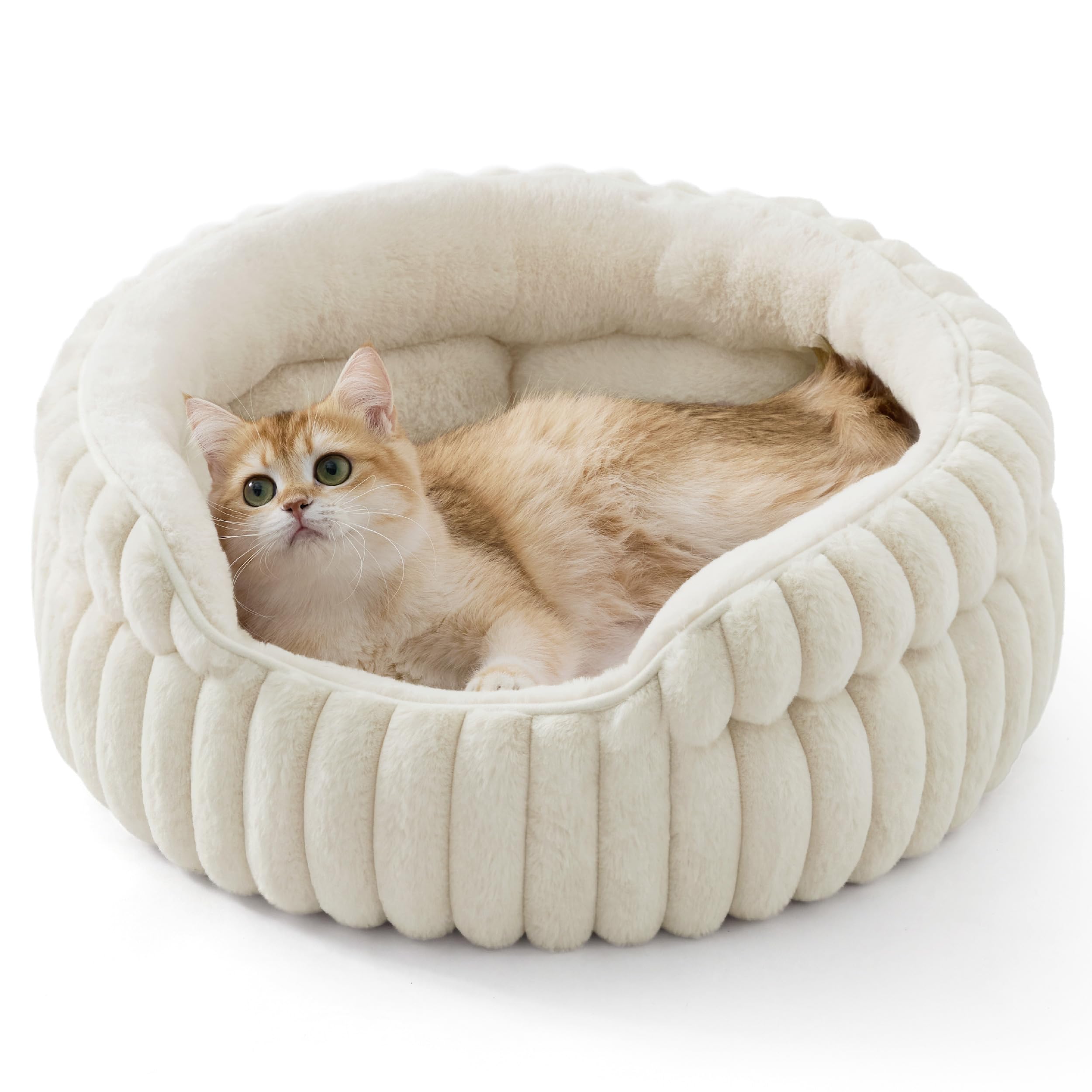BEDSURE Flauschiges Katzenbett für Wohnungskatzen - 51 x 51 cm kleines rundes Katzenbett, waschbares Katzenbett für Kätzchen und Welpen mit Rutschfester Unterseite und abnehmbarem Kissen, grau