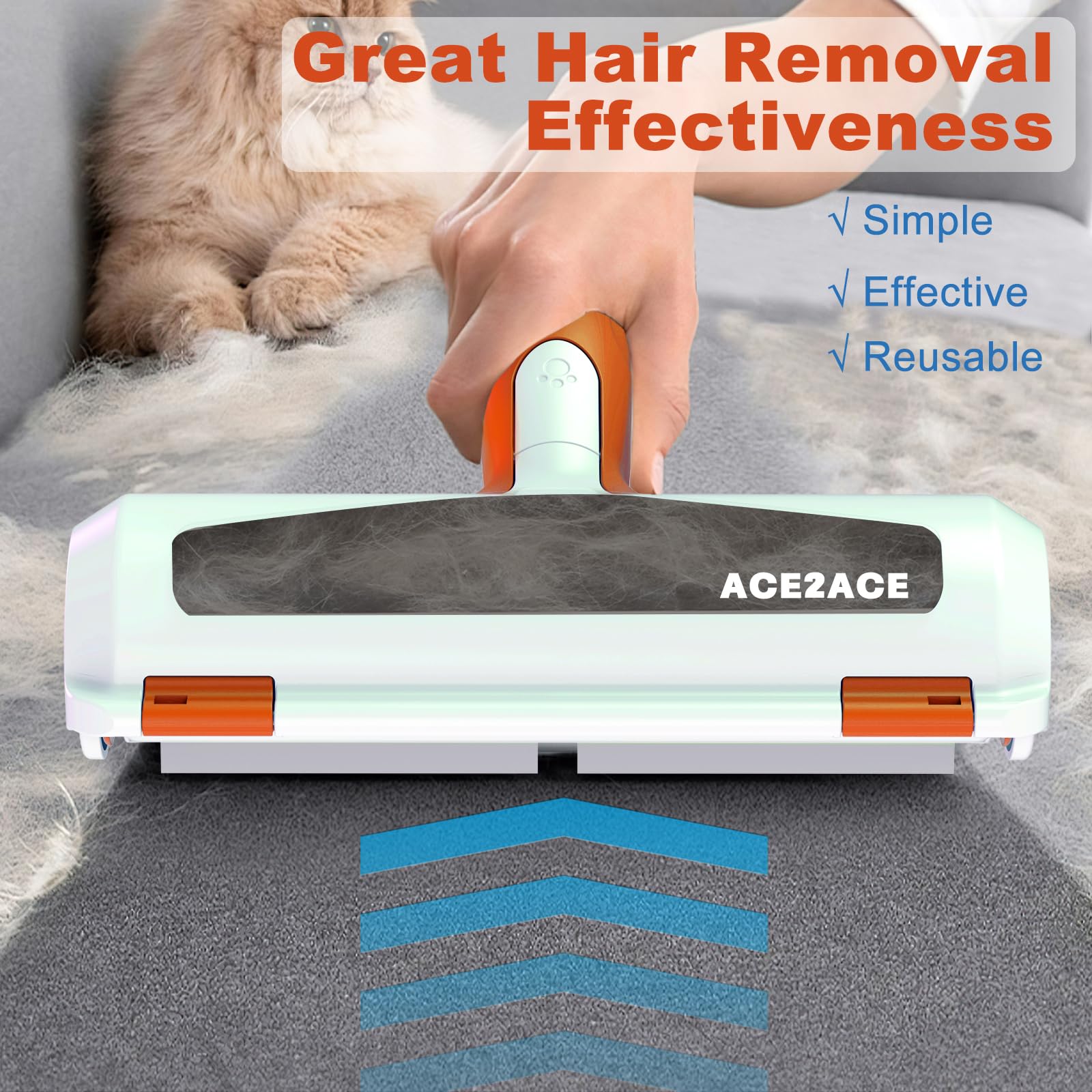 ACE2ACE Tierhaarentferner Fusselrolle, Fusselrolle für Hundehaare und Katzenhaare Wiederverwendbar, Fusselbürste für Tierhaar, für Sofa, Bett, Teppich, Kratzbaum, weiß