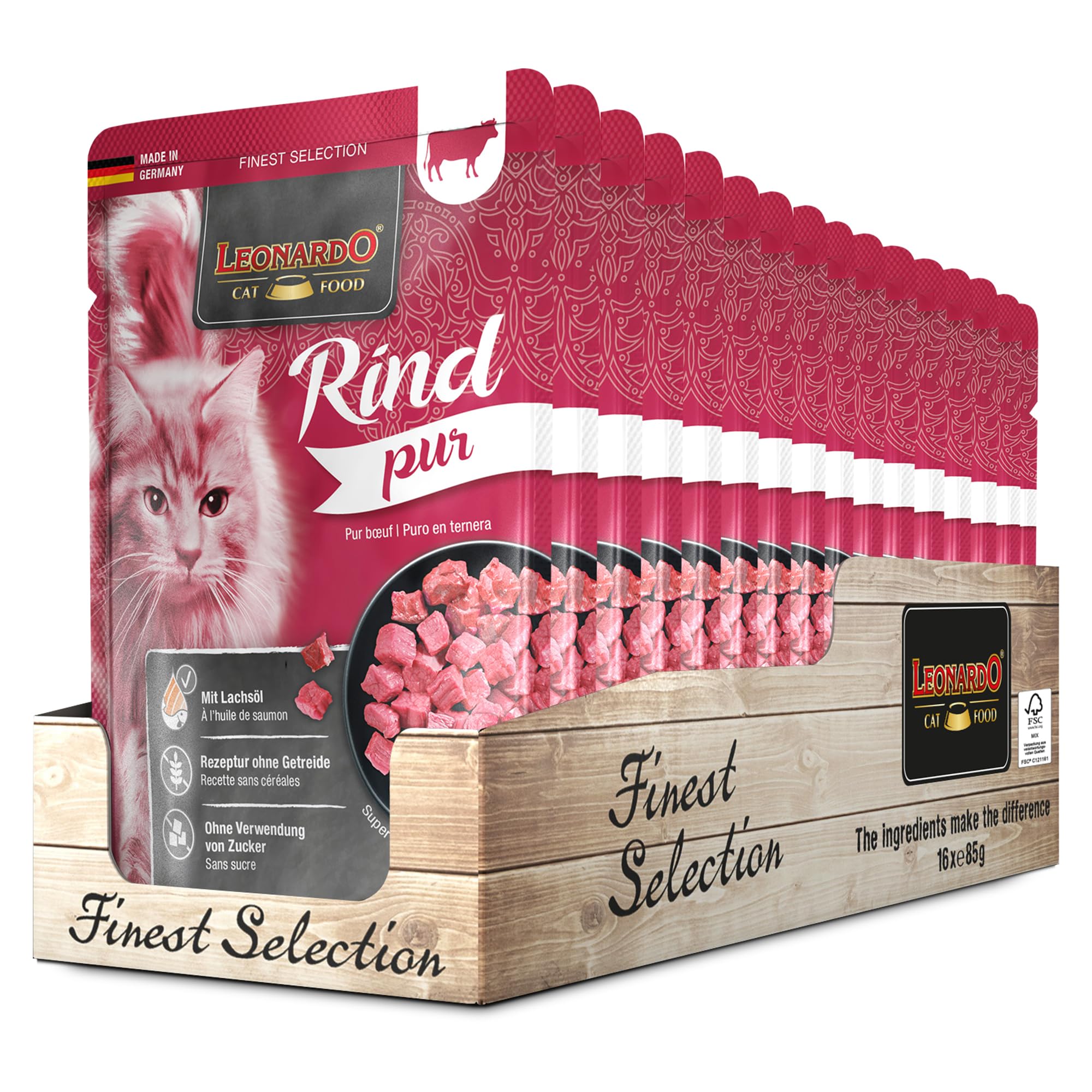 LEONARDO Frischebeutel [16x85g Kaninchen + Cranberries] | Getreidefreies Nassfutter für Katzen | Feuchtfutter Alleinfutter im Einzelportionsbeutel