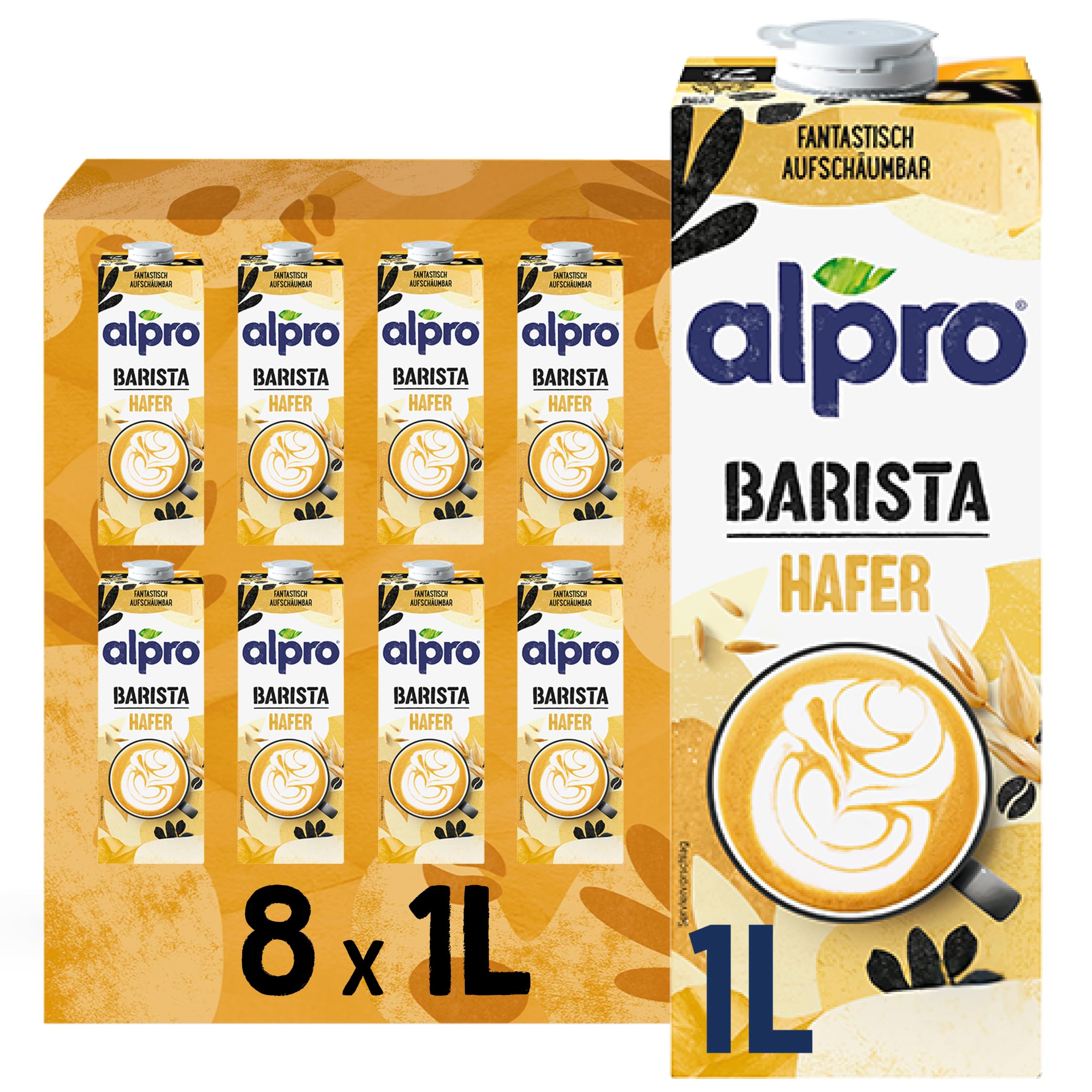 Alpro Barista Kokos – Zum Aufschäumen – 100 Prozent pflanzlich, vegan und milchfrei – Von Natur aus laktosefrei – Reich an Calcium und Vitaminen – 8 x 1 L