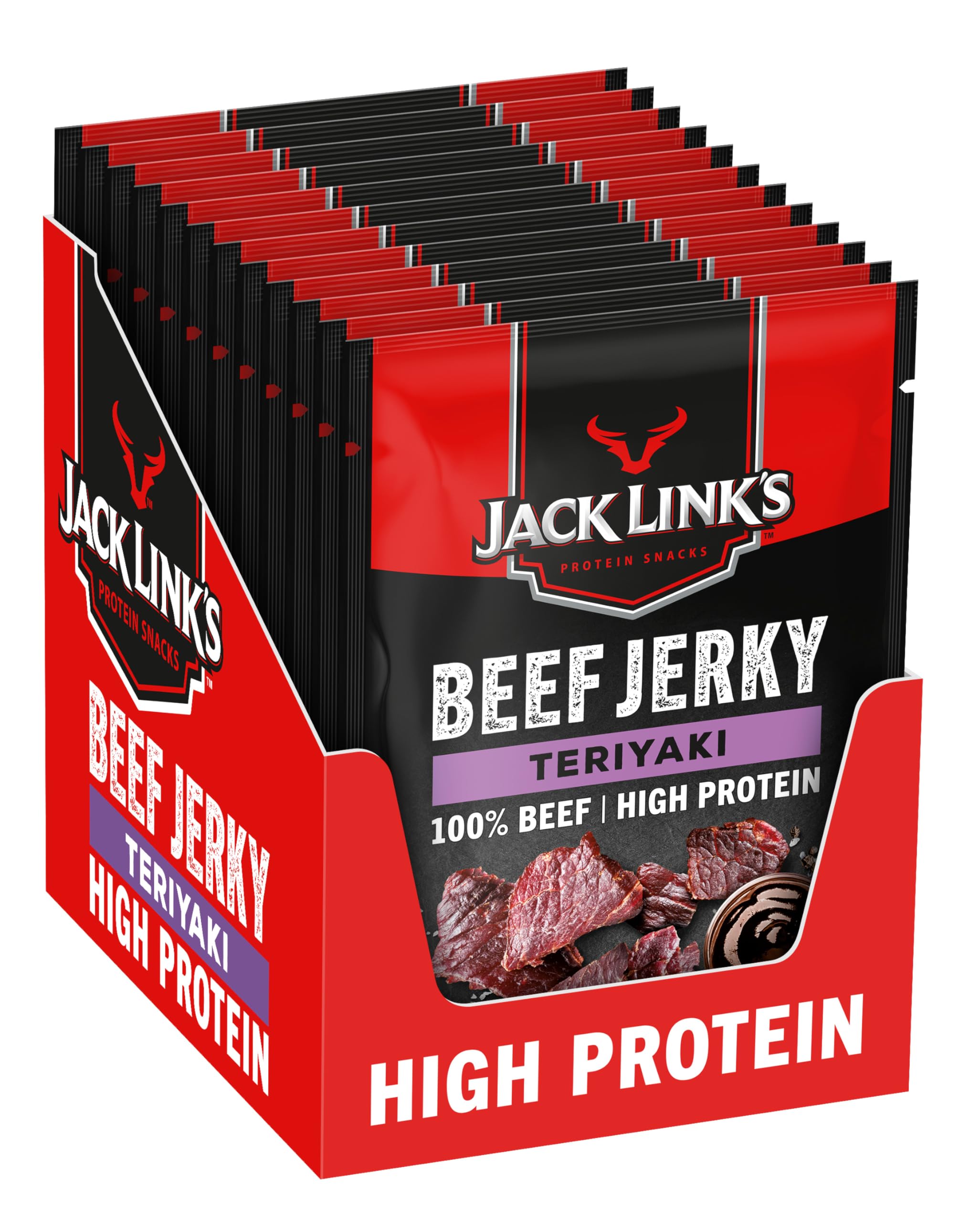 Jack Links Beef Jerky Original – 12er Pack (12 x 25g) – Trockenfleisch Eiweiß Snacks - High Protein Snack für Gym, Fitness, Outdoor - American Food für Menschen - Dörrfleisch Chips aus Rind Fleisch
