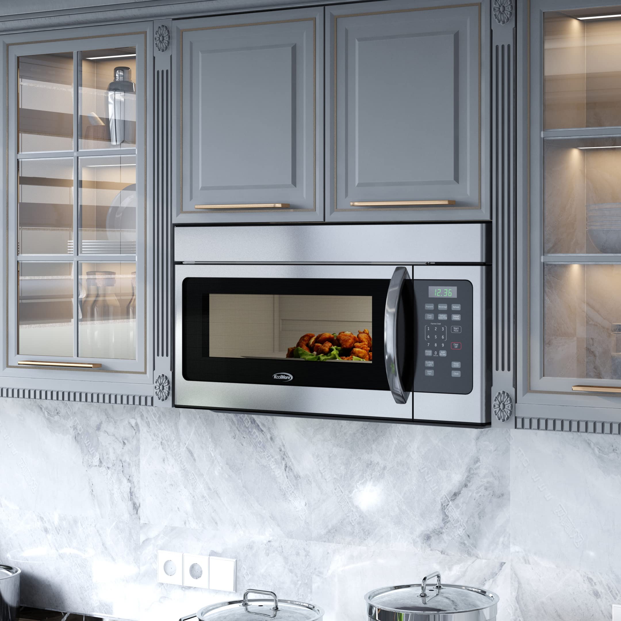 KoolMore Reserve Built-in Microwave Convection Oven with Air Fry, 3-in-1 Combo, Sensor Cook, Soft-Close Door, Stainless Steel, 24 in. / 1.6 cu. ft. with NEMA 5-20P Plug in Black