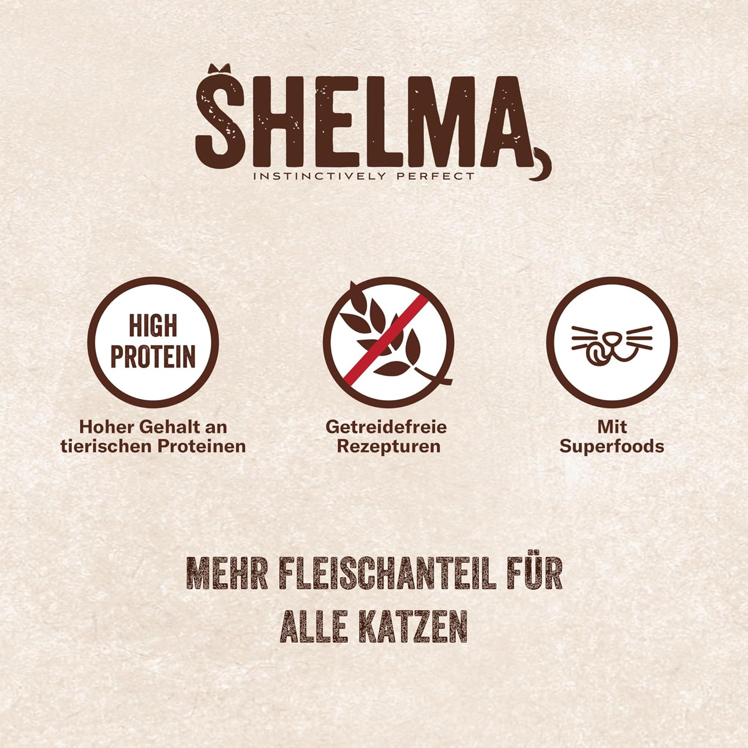 Shelma Katzen-Nassfutter Fleisch Megapack mit den Sorten Rind, Truthahn, Huhn und Ente – Getreidefreies Alleinfuttermittel mit hohem Fleischanteil – 40 x 85 g (3,4 kg)