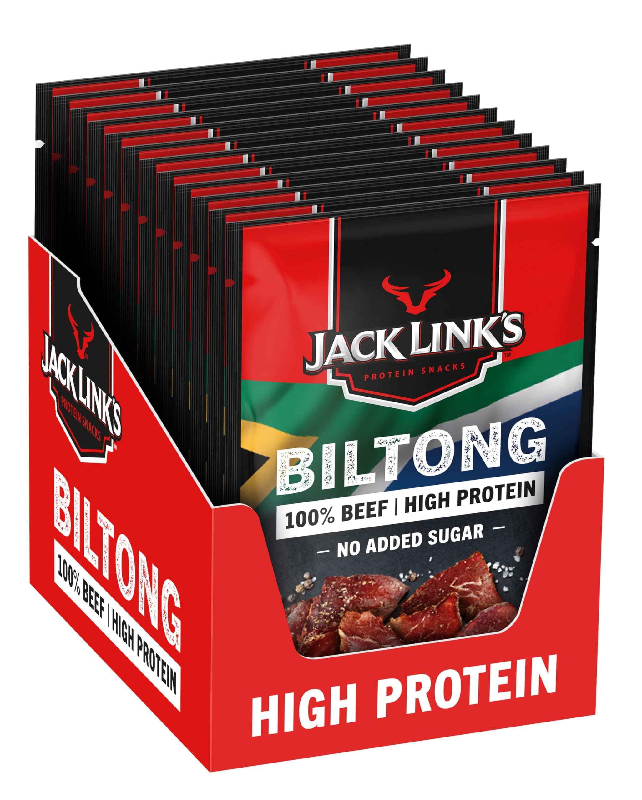 Jack Links Beef Jerky Original – 12er Pack (12 x 25g) – Trockenfleisch Eiweiß Snacks - High Protein Snack für Gym, Fitness, Outdoor - American Food für Menschen - Dörrfleisch Chips aus Rind Fleisch