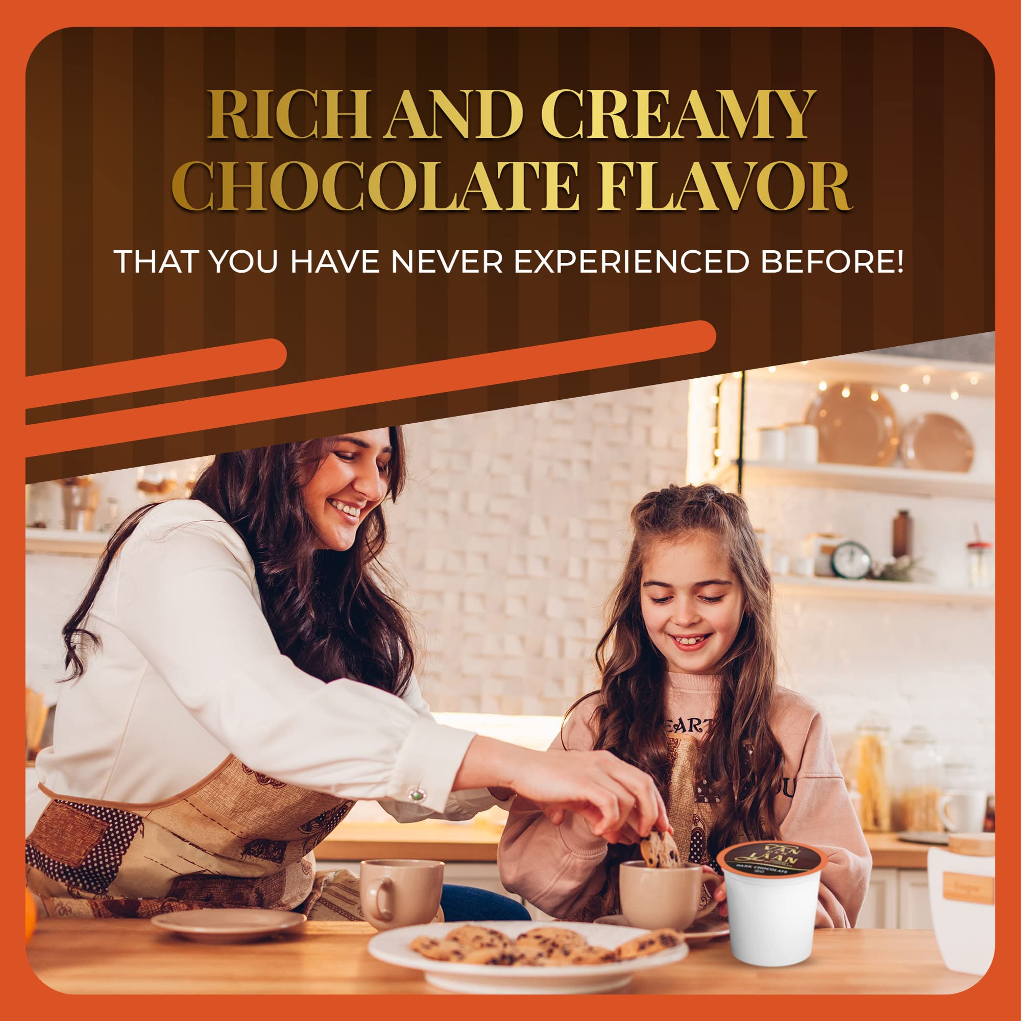 Van Der Laan Chocolate Hot Cocoa Pods, Dark Chocolate Gourmet Dutch Chocolate Compatible with K Cup Brewers Including 2.0, 40 Count