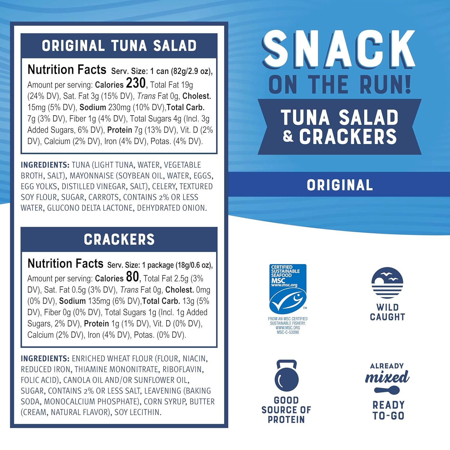 Bumble Bee Snack On The Run Original Tuna Salad with Crackers Kit (Pack of 12) - Ready to Eat Protein Snack Pack - 8g Protein per Box - Wild Caught MSC Certified Tuna