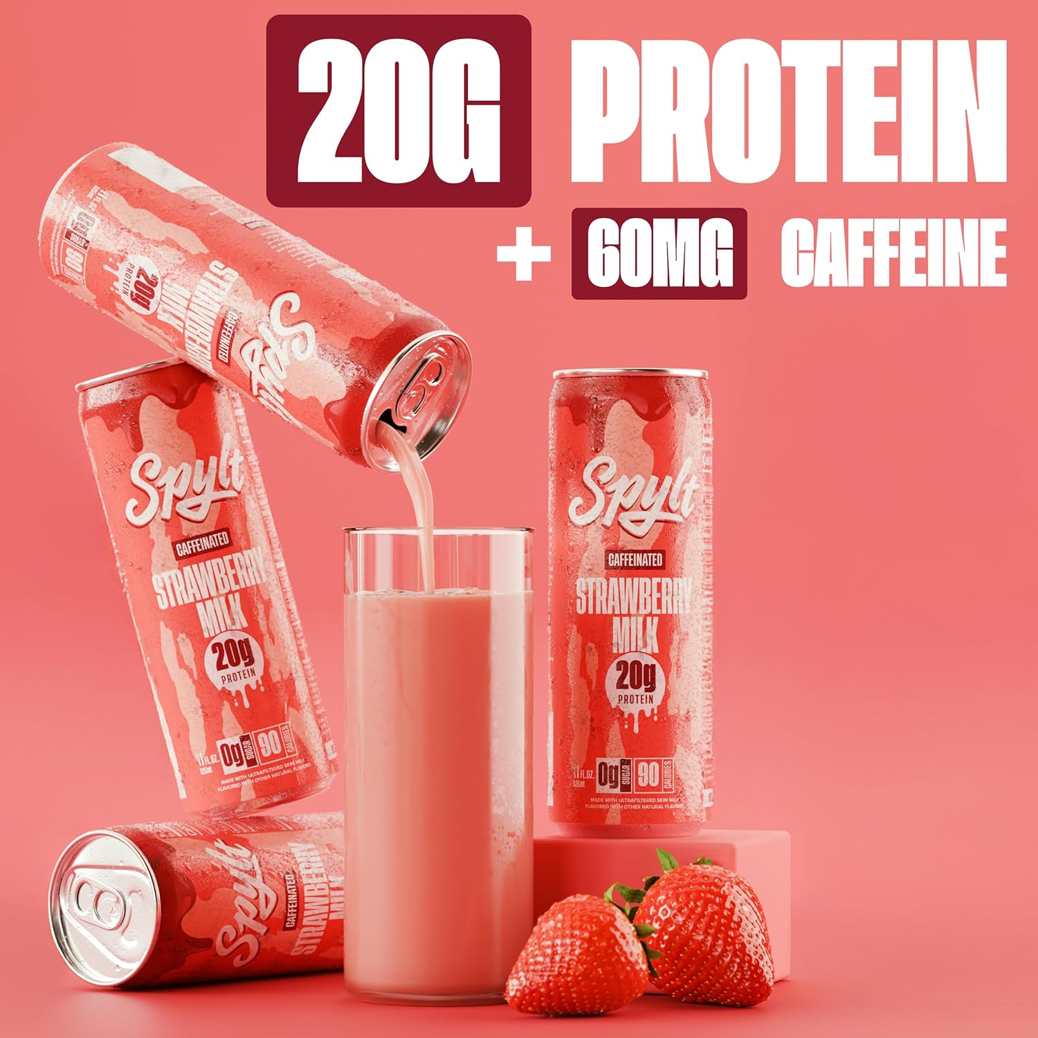 Spylt High Protein Vanilla Milkshake with 60mg Caffeine & 20g Protein - 90 Calories, Ready to Drink, Sugar Free, Lactose Free Milk, Perfect for Workout Recovery & Afternoon Pick Me Up - 12 Count
