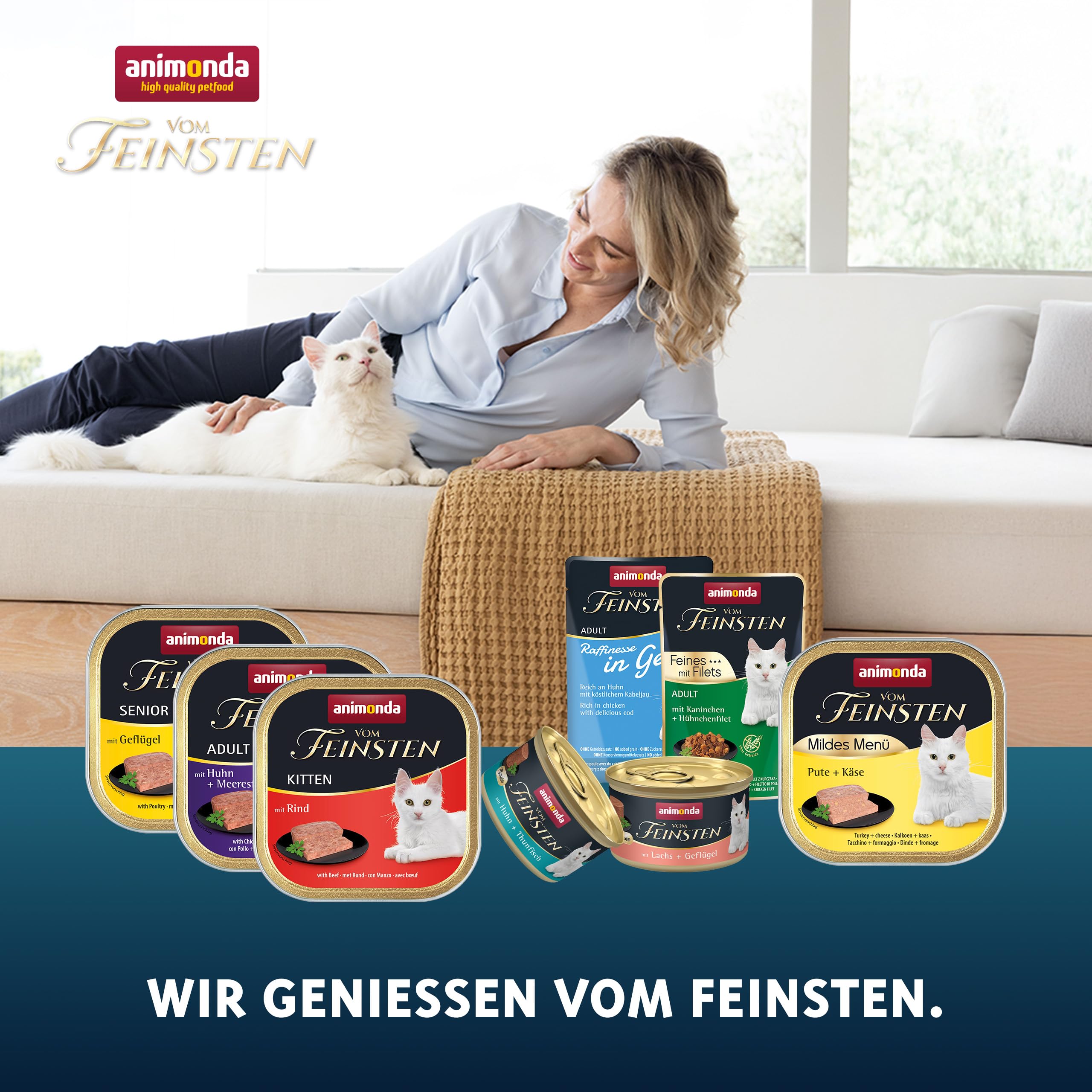 animonda Vom Feinsten Adult Vielfalt (32 x 100 g), Nassfutter für ausgewachsene Katzen, Katzenfutter ohne Getreide und Zucker, mit 100 % frischen, fleischlichen Zutaten