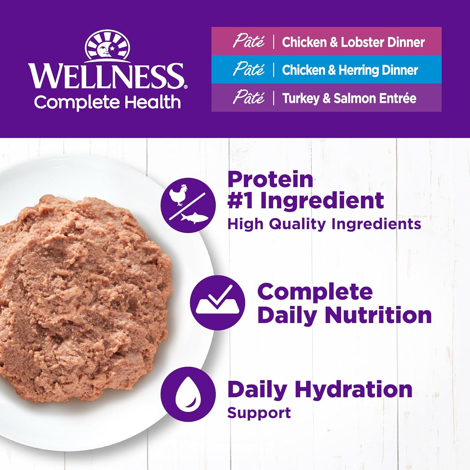 Wellness Complete Health Pate Adult Wet Cat Food, Natural, Protein-Rich, Grain-Free, 3 Ounce, 24 Pack, (Chicken & Turkey Variety Pack)