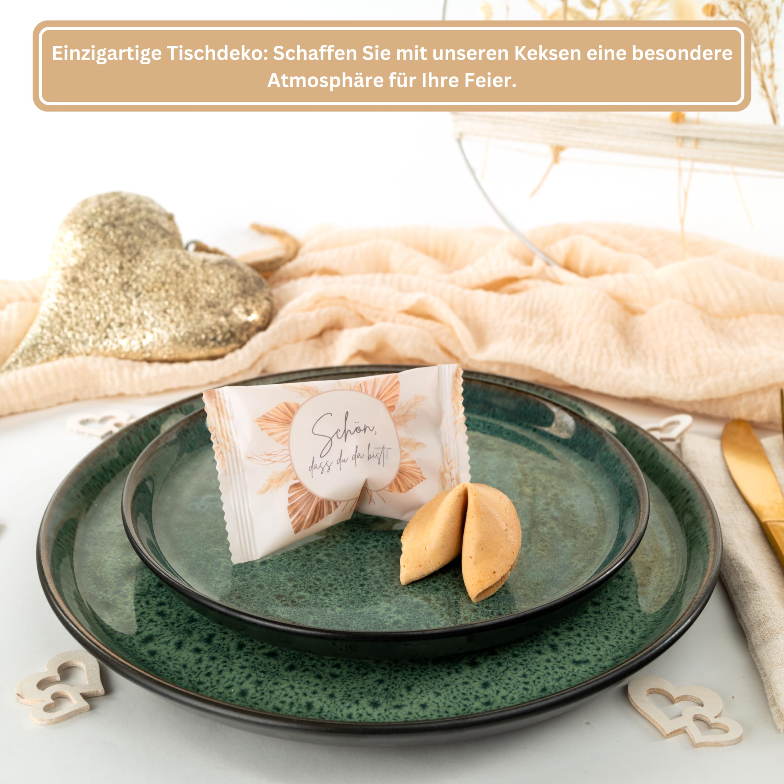 Lucky Treats Glückskekse - 25 Stück - Schön, dass du da bist - Gastgeschenke Hochzeit Deko - Sprüche auf Deutsch & Englisch - regional hergestellt