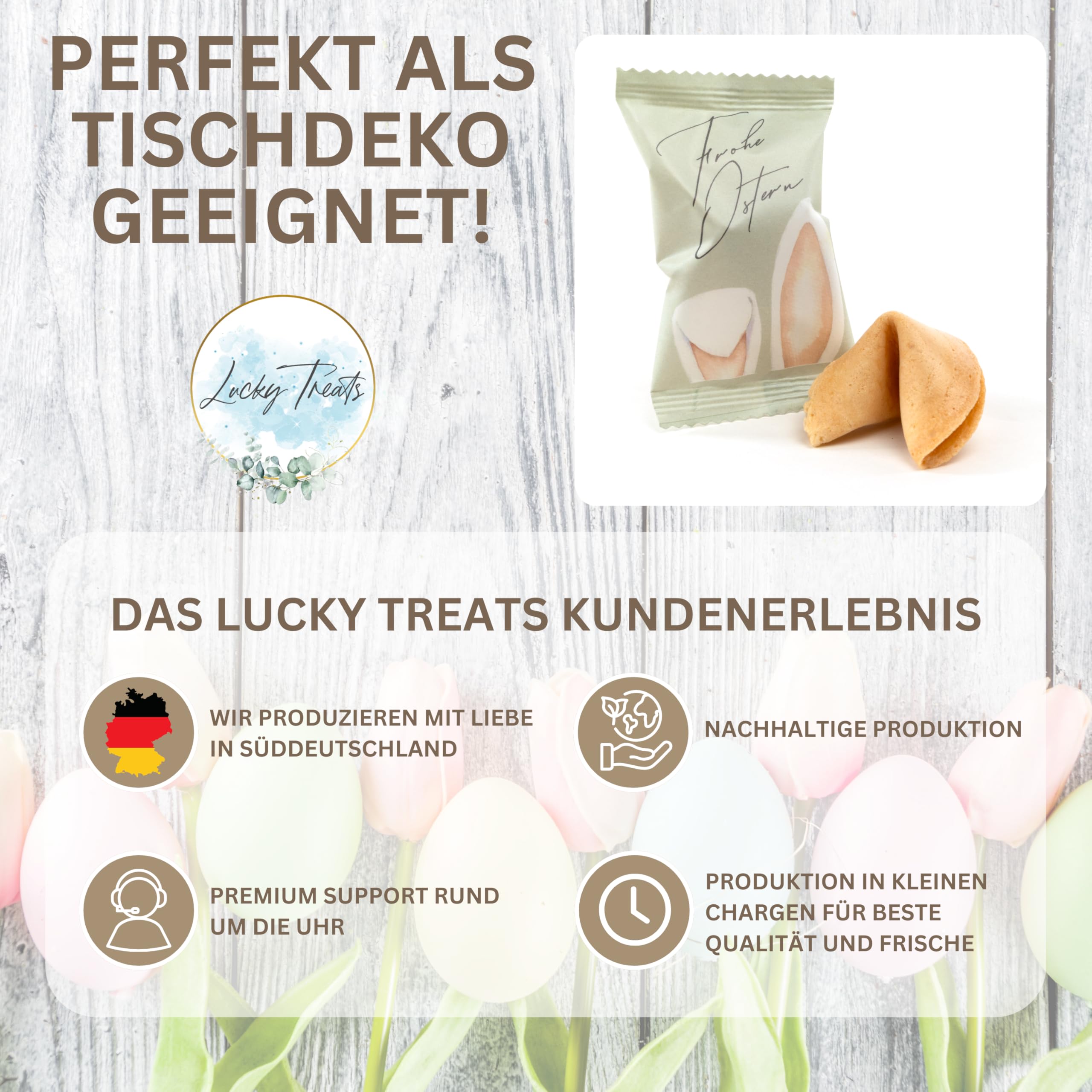 Lucky Treats Glückskekse - 25 Stück - Schön, dass du da bist - Gastgeschenke Hochzeit Deko - Sprüche auf Deutsch & Englisch - regional hergestellt