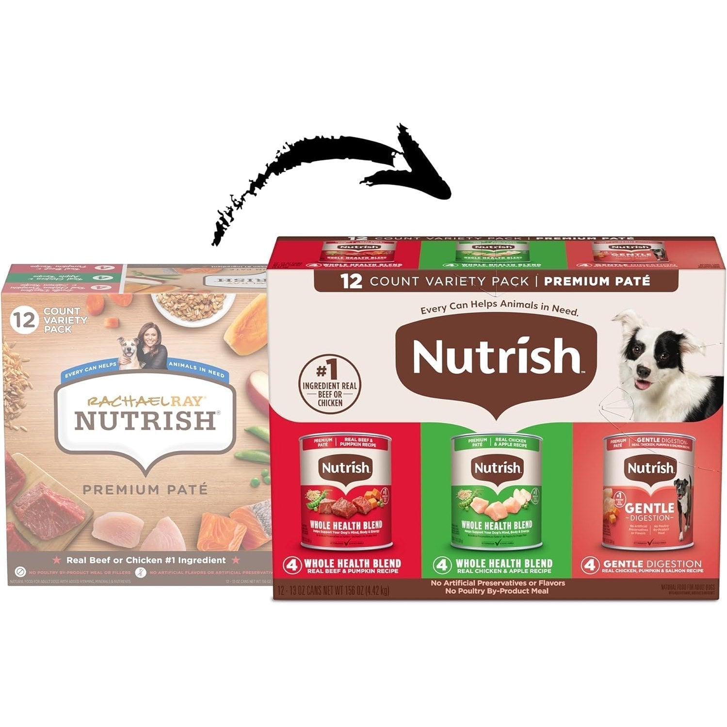 Nutrish Gentle Digestion and Whole Health Blend Premium Paté Variety Pack Wet Dog Food, 13 oz. Can, Pack of 12, Packaging May Vary (Rachael Ray)