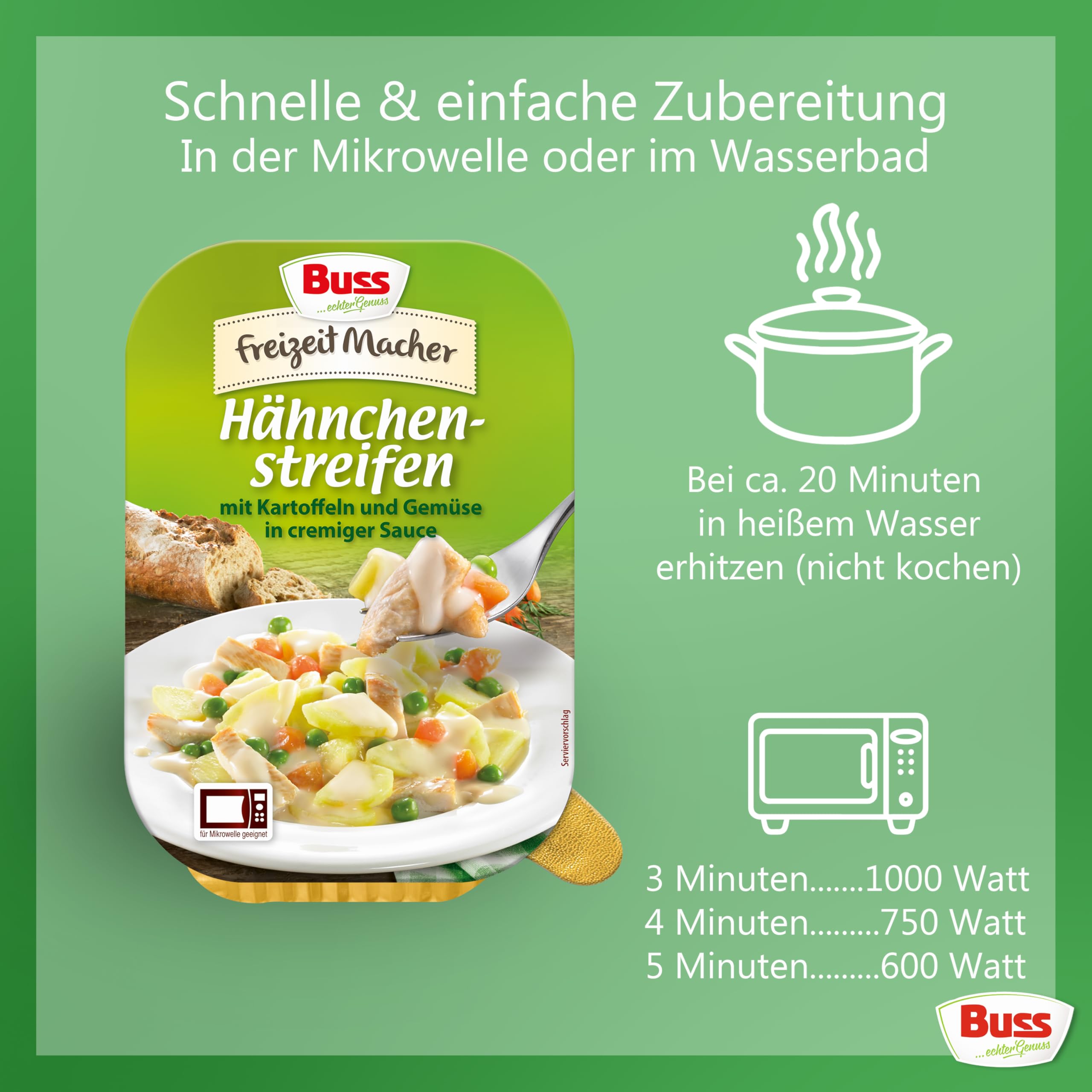 Buss Freizeitmacher Traditioneller Grünkohl Eintopf mit Kartoffeln und Mettenden - Fertiggerichte zum Aufwärmen in Mikrowelle & Topf - Schnell & Einfach Zubereitet - 12 x 300g