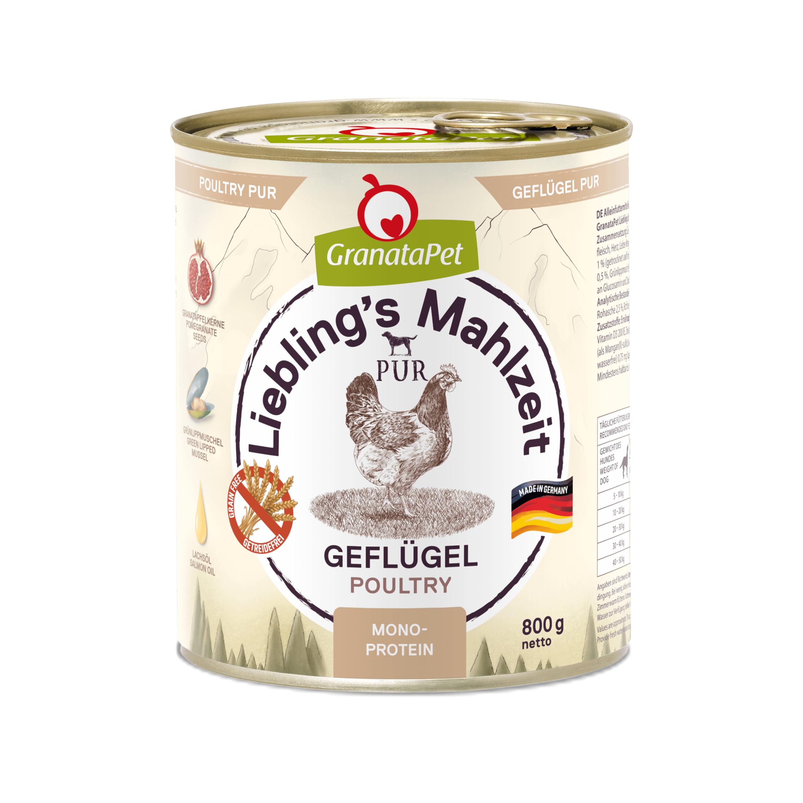 GranataPet Liebling's Mahlzeit Multipack 2, Nassfutter für Hunde im Probierpaket, Alleinfuttermittel ohne Getreide, Hundefutter mit hohem Fleischanteil & hochwertigen Ölen, 6 x 800 g