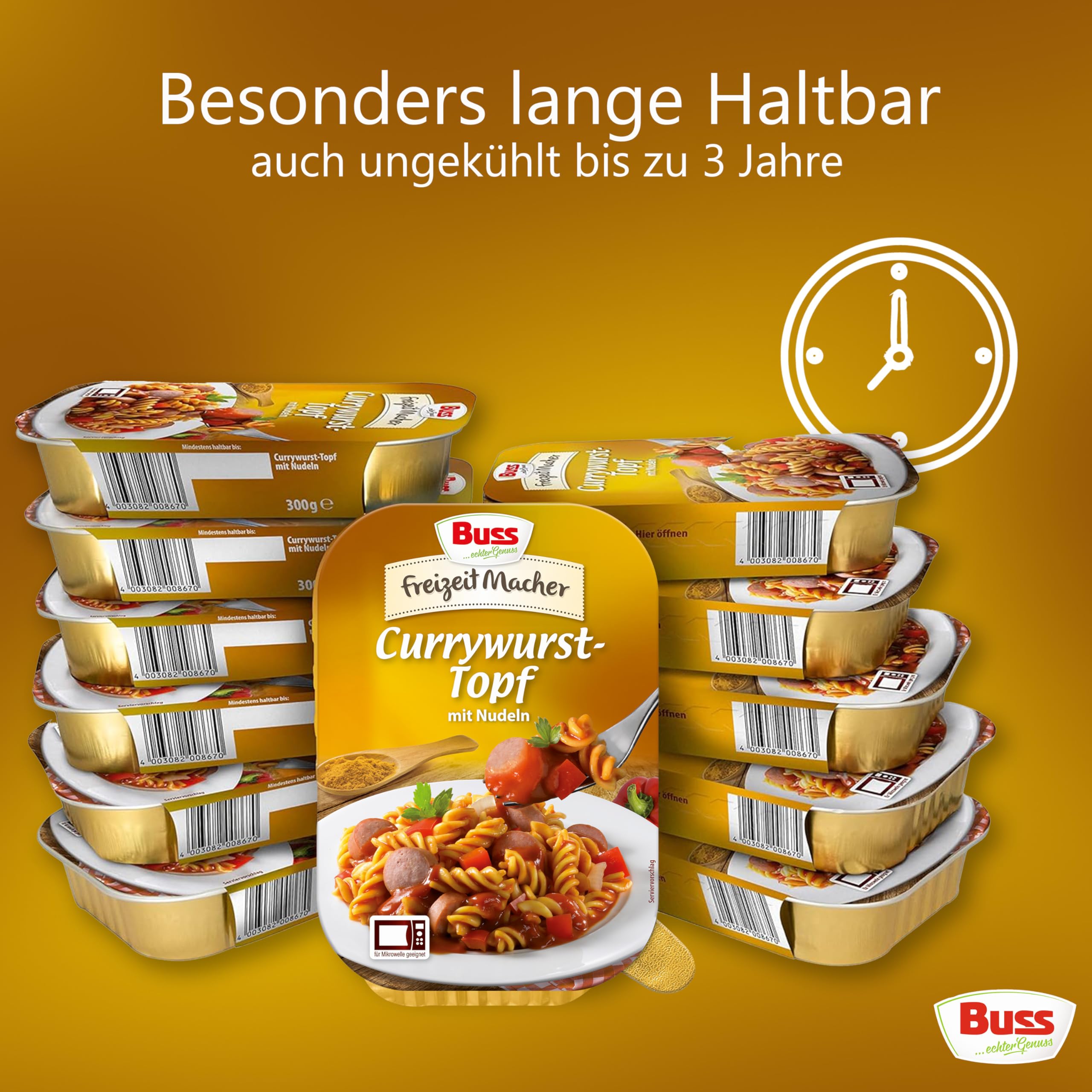 Buss Freizeitmacher Traditioneller Grünkohl Eintopf mit Kartoffeln und Mettenden - Fertiggerichte zum Aufwärmen in Mikrowelle & Topf - Schnell & Einfach Zubereitet - 12 x 300g