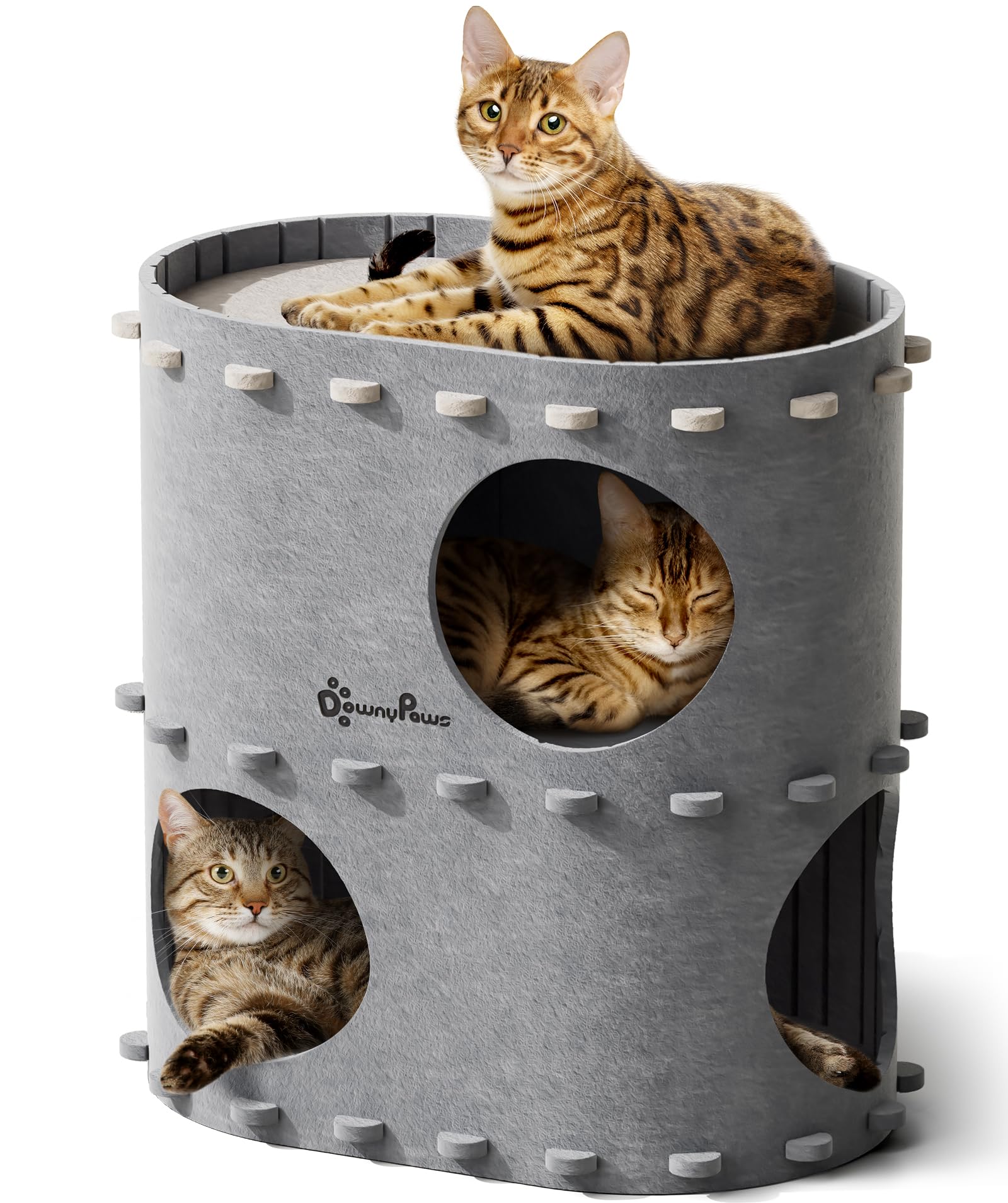 Katzenhöhle Filz, Katzenhaus aus Filz, Katzenbett, Katzenhöhle für Katzen, 58 x 33 x 30cm, Peek-a-Boo zum Spielen, Winterfest, Schutz der Katzennägel, Beige