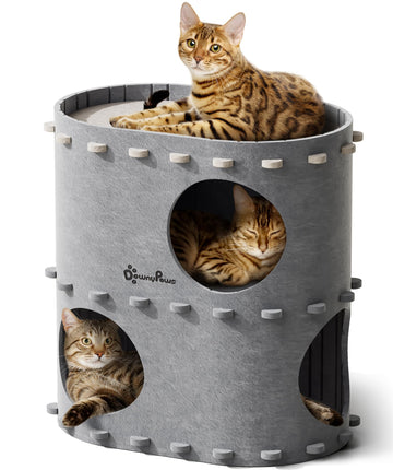 Katzenhöhle Filz, Katzenhaus aus Filz, Katzenbett, Katzenhöhle für Katzen, 58 x 33 x 30cm, Peek-a-Boo zum Spielen, Winterfest, Schutz der Katzennägel, Beige