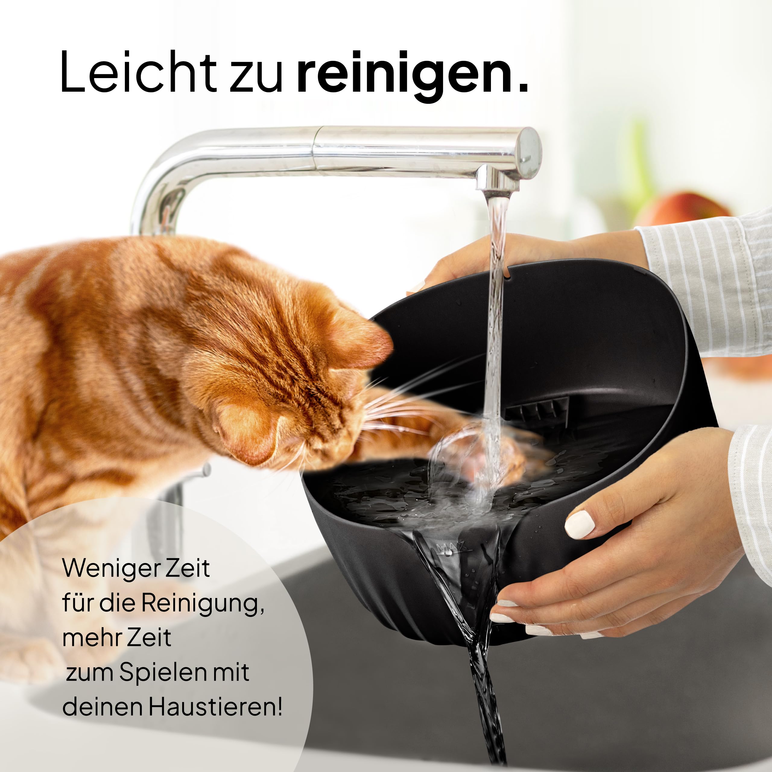 PrettyPaw Katzenbrunnen - Super leiser, BPA-freier 3L Trinkbrunnen für Katze mit LED und Aktivkohlefilter - Leicht zu reinigender Katzen Trinkbrunnen - Aqua Flow (Schwarz)