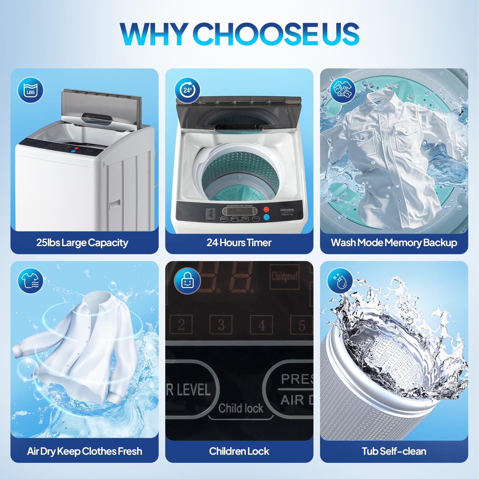 ROVSUN 17.8LBS Portable Washing Machine, Full-Automatic Electric Laundry Machine with Stainless Steel Drum, Compact Washer and Spin Dryer Combo with Drain Pump for Apartment, Dorm, Home