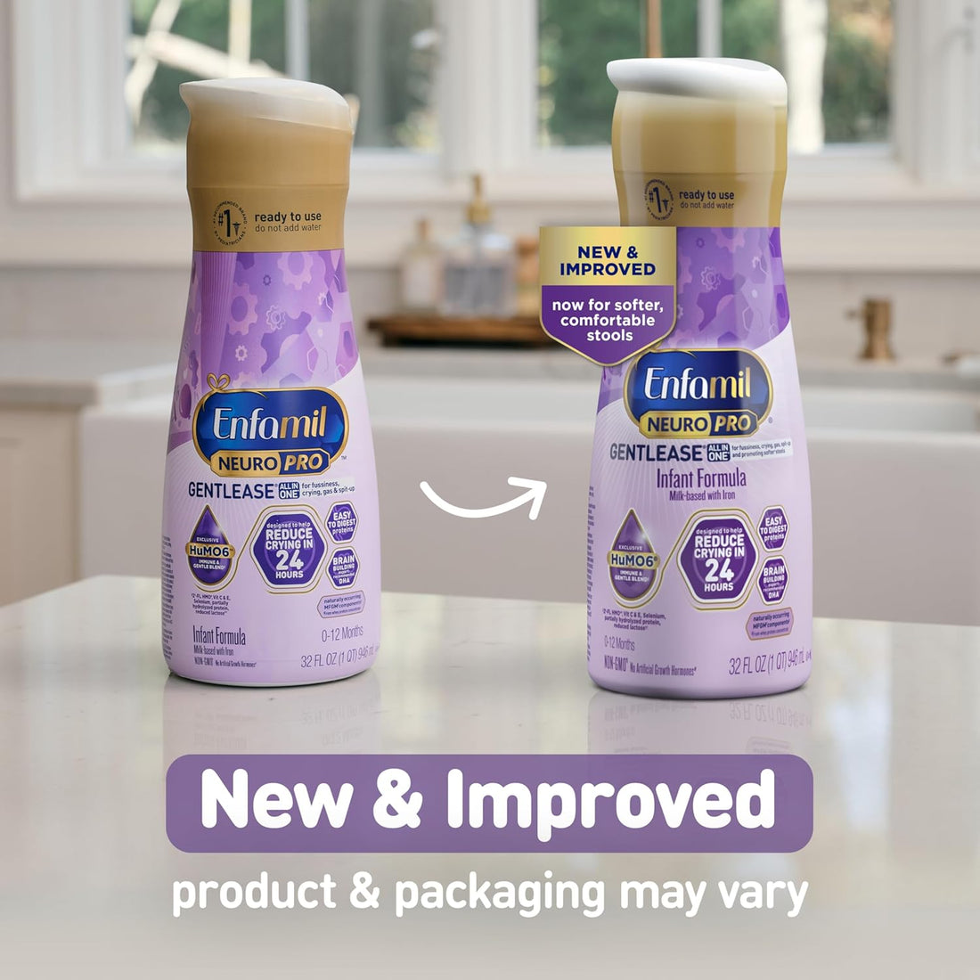 Enfamil NeuroPro Gentlease Ready-to-Feed with Smaller Proteins for Easy Digestion, Brain-Supporting DHA, Prebiotic, HuMO6* Blend, Baby Formula for Easing Fussiness, Crying, Gas, Spit-up in 24 Hours, 32 Fl Oz Liquid, Pack of 6