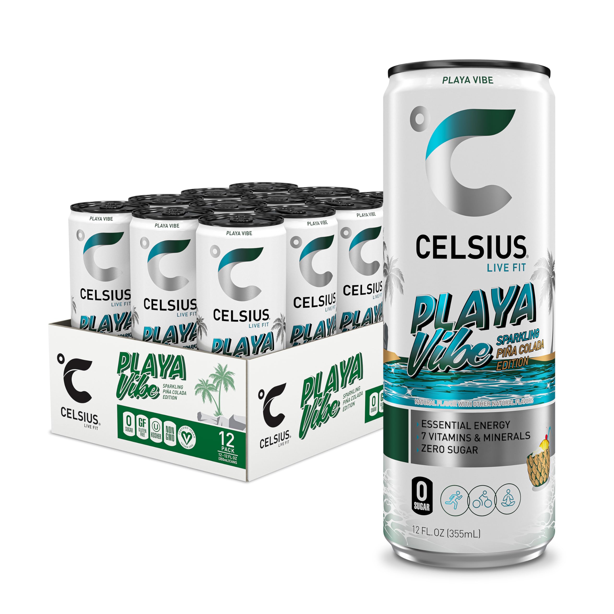 CELSIUS ASTRO VIBE Sparkling Blue Razz, Sugar Free Energy Drink, 12 Fl Oz (Pack of 12)