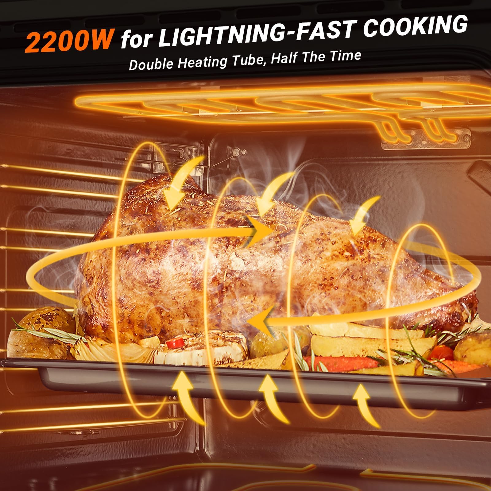 24" Single Wall Oven for Kitchen: 2200W Built-in Electric Wall Oven with Mechanical Knobs Control, 2.65 Cu.ft. Stainless Steel Wall Oven with 5 Cooking Modes, 360° ROTATING ROTISSERIE, Timer