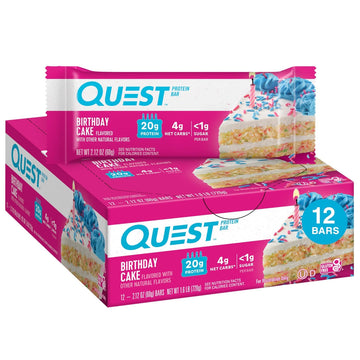 Quest Nutrition Chocolate Chip Dough Cookie Protein Bars, 21g Protein, 1g Sugar, 4g Net Carbs, High Fiber, Gluten Free, Keto-Friendly, 12 Count