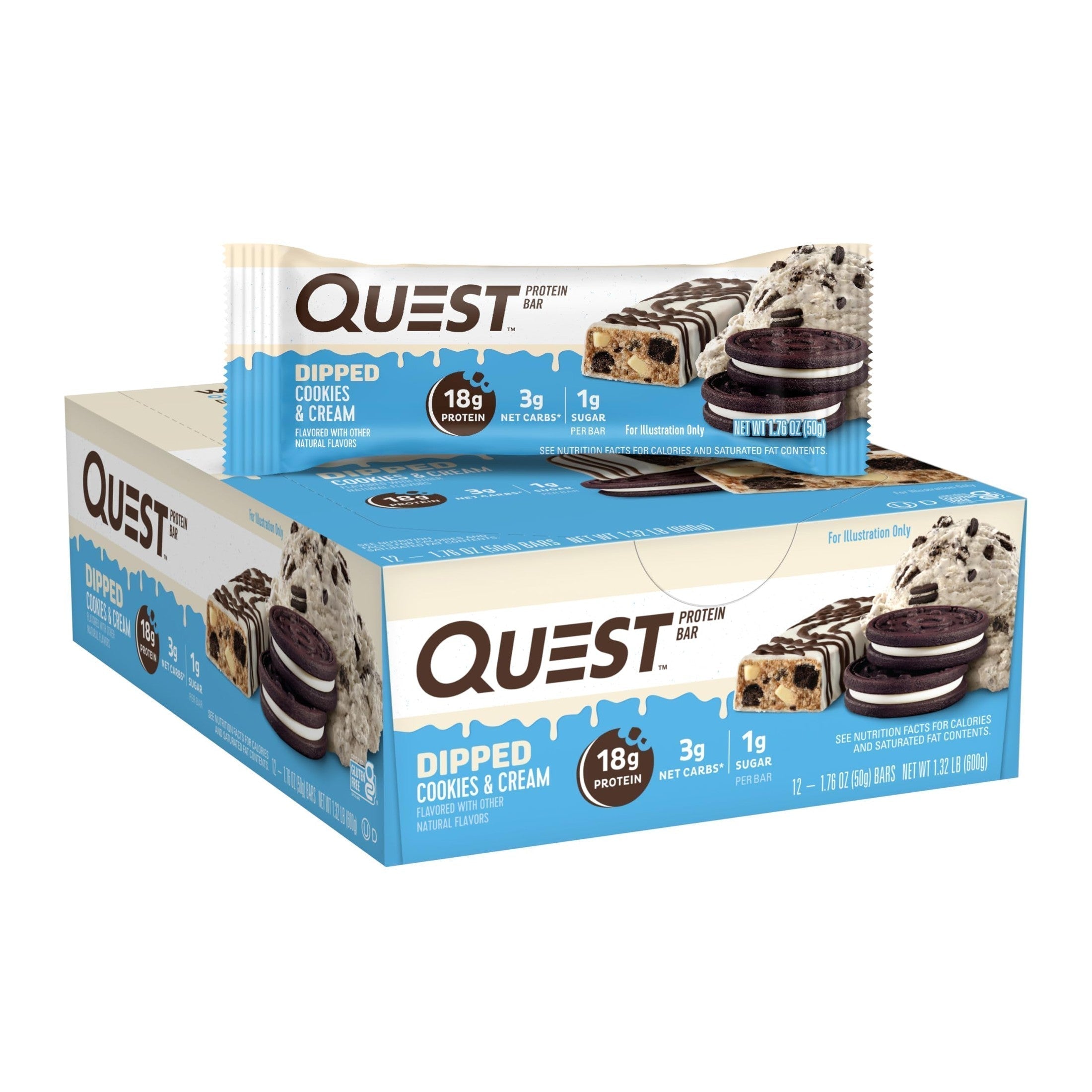 Quest Nutrition Chocolate Chip Dough Cookie Protein Bars, 21g Protein, 1g Sugar, 4g Net Carbs, High Fiber, Gluten Free, Keto-Friendly, 12 Count