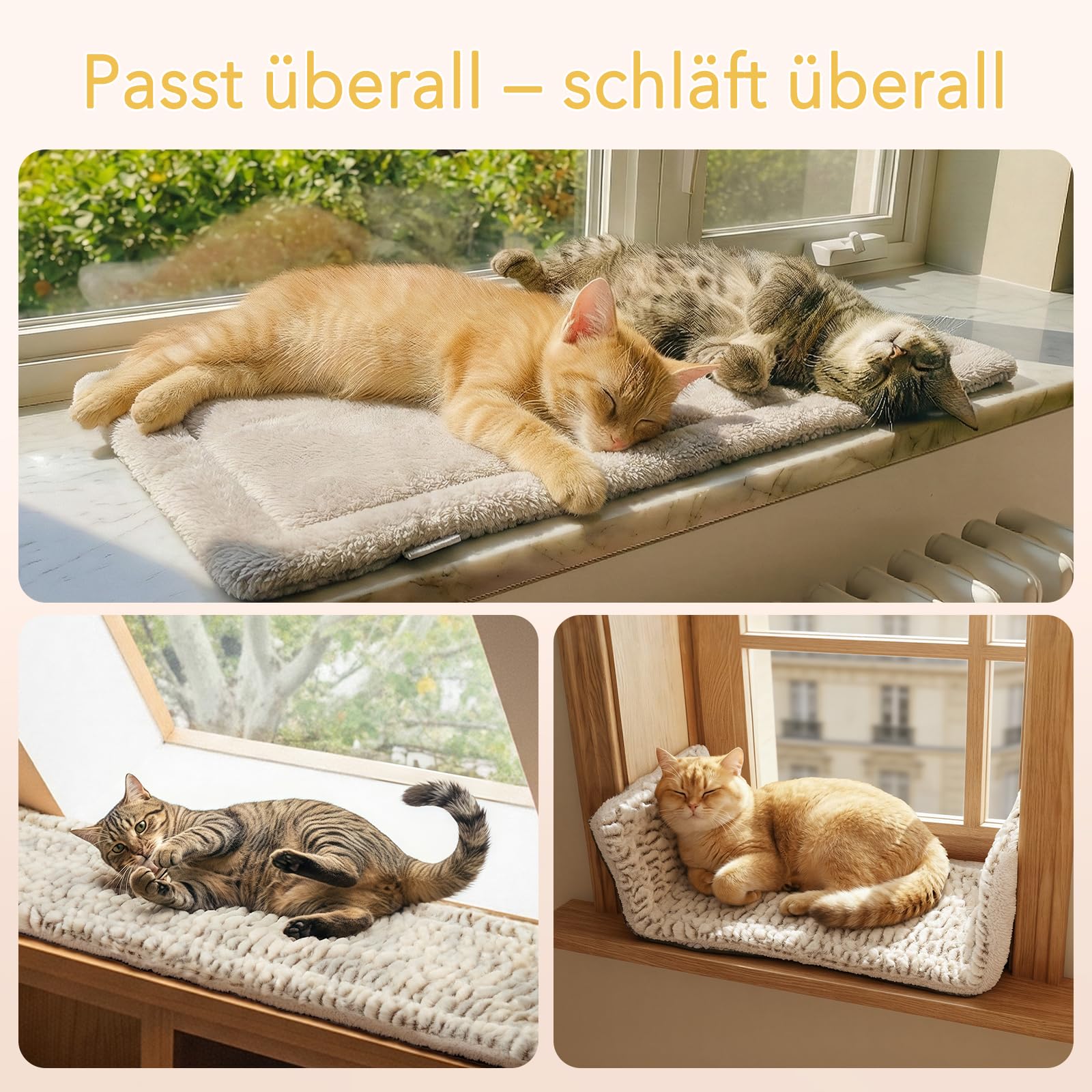 Mora Pets Fensterliege Fensterbrett für Katzen, Selbstwärmend Katzenbett Fensterbank, Flauschig & Weich, Katzenliege für Fenster Wendbar - Doppelter Komfort, 90 x 28 cm