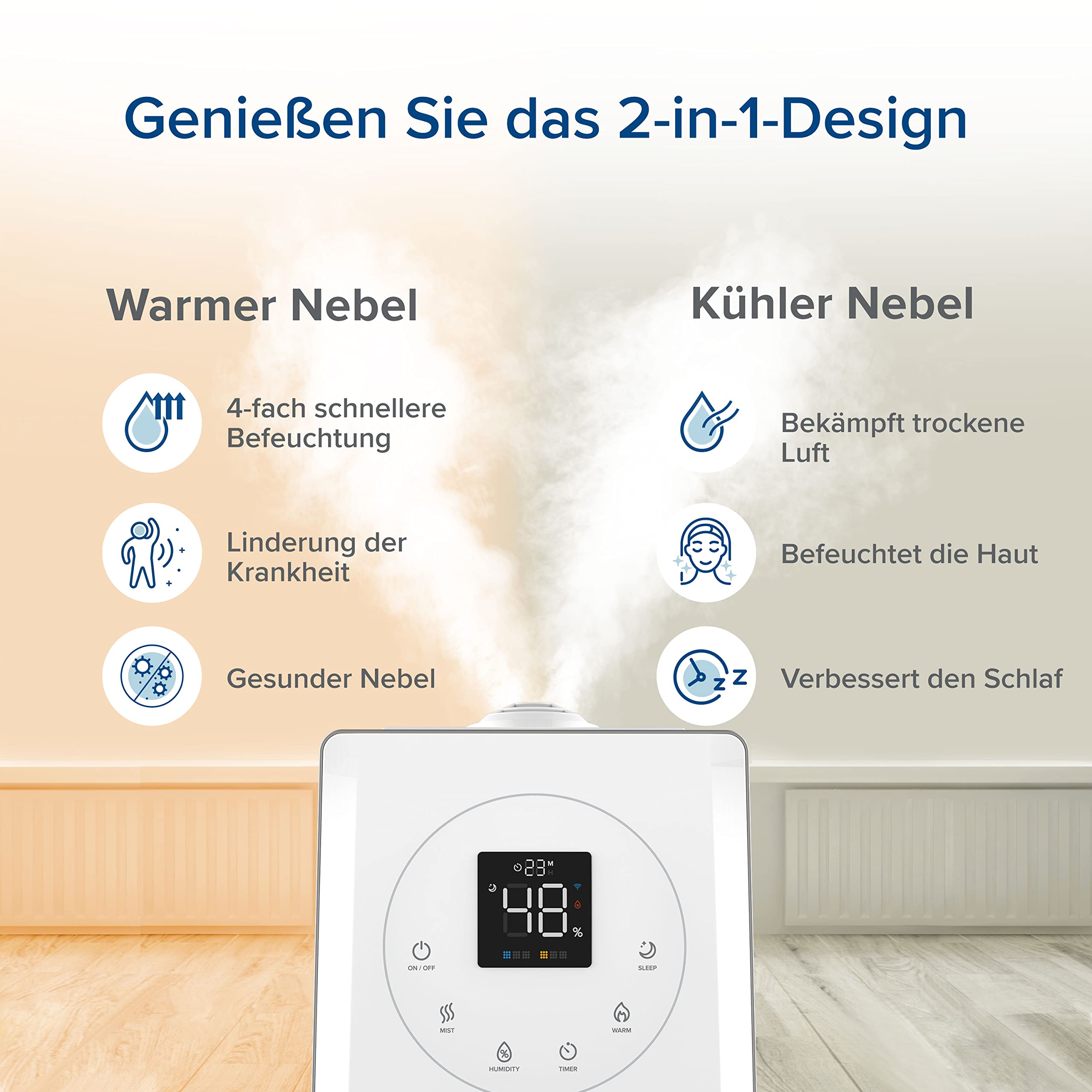 Levoit Luftbefeuchter Schlafzimmer, 23dB leise Humidifier, Top-Fill für Baby, bis 25H, Raumbefeuchter mit 360 grad Drehdüse für Kinderzimmer, Pflanzen, Auto Shut-off, 2,5 L, Weiß