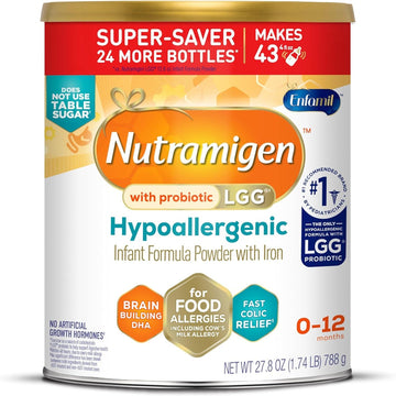 Enfamil Nutramigen Hypoallergenic Infant Formula with Iron, Lactose-Free, Colic Relief from Cow's Milk Allergy Starts in 24 Hours, Brain-Building DHA, Probiotic LGG for Immune Support, 27.8 Oz Can