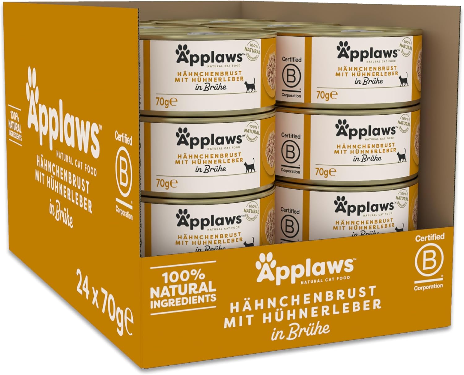 Applaws 100% Natural Thunfischfilet Nassfutter in Brühe für ausgewachsene Katzen - 24 x 70g Dosen