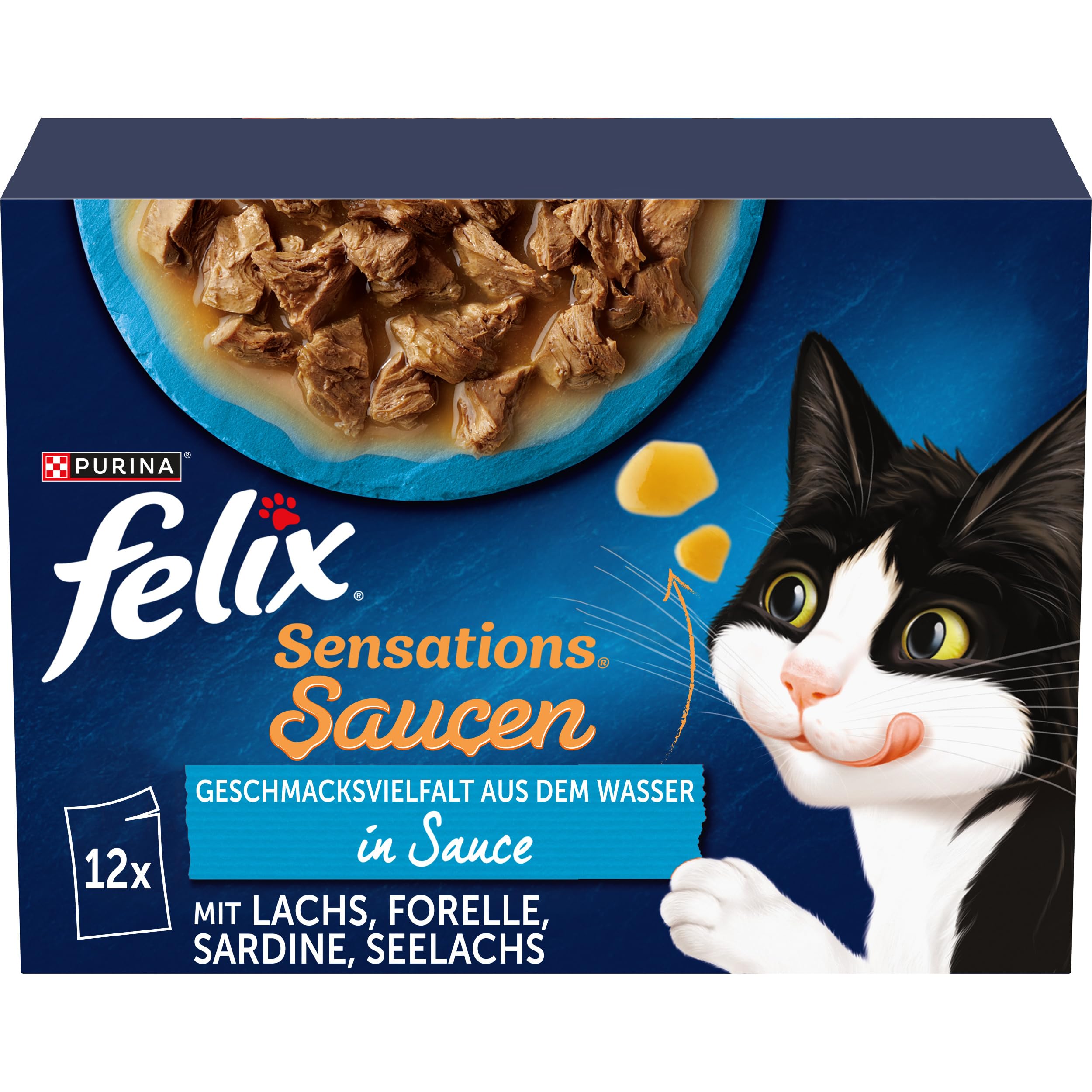 Felix Sensations Saucen Katzenfutter nass, Sorten-Mix, 4er Pack (4 x 24 Beutel à 85g)