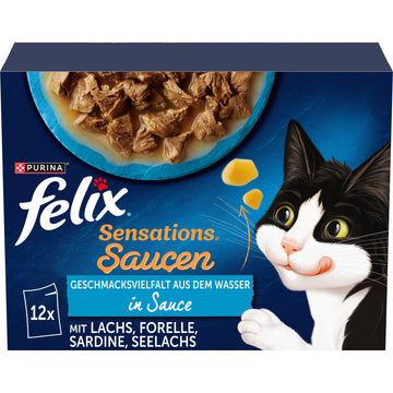 Felix Sensations Saucen Katzenfutter nass, Sorten-Mix, 4er Pack (4 x 24 Beutel à 85g)