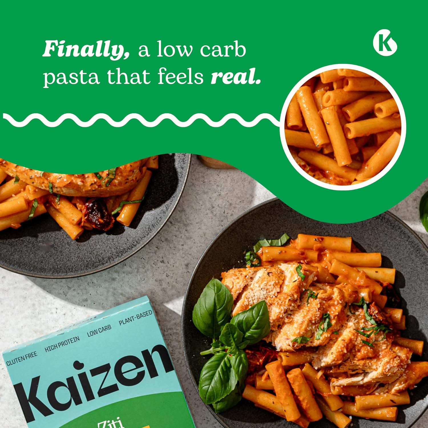 Kaizen Low Carb Keto Pasta Ziti - High Protein (20g), Gluten-Free, Keto-Friendly (6g Net), Plant-Based Lupini Noodles made w/High Fiber Lupin Flour - 8 ounces (Pack of 3)