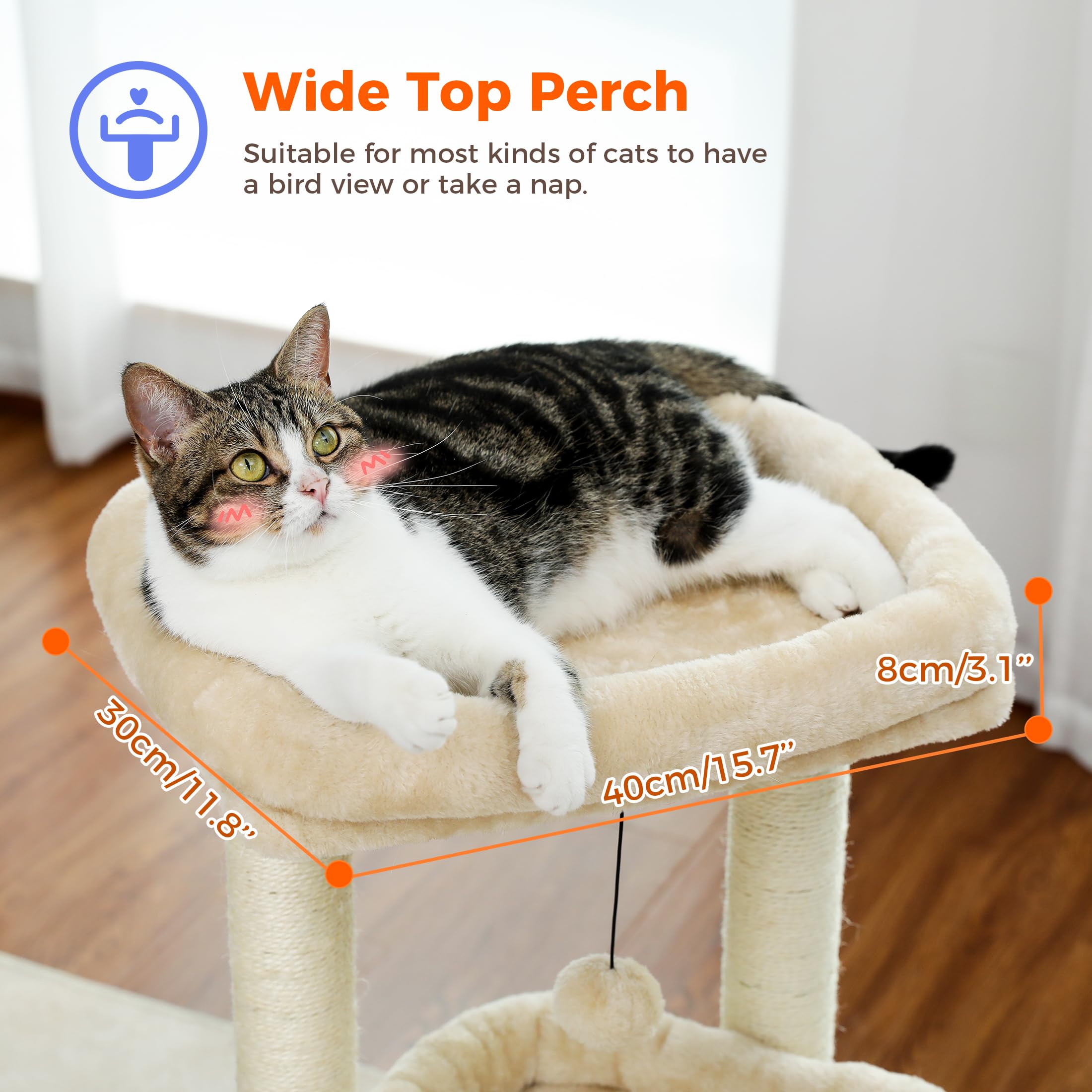 PAWZ Road Kleiner Katzenbaum, mehrstöckiger Katzenturm mit Sisal-überzogenem Kratzbaum, gemütlicher Katzenwohnung und großer Katzensitzstange für Hauskatzen, Beige