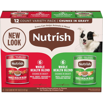 Nutrish Whole Health Blend Chunks in Gravy Variety Pack Wet Dog Food, 13 oz. Can, 12 Count (Rachael Ray)