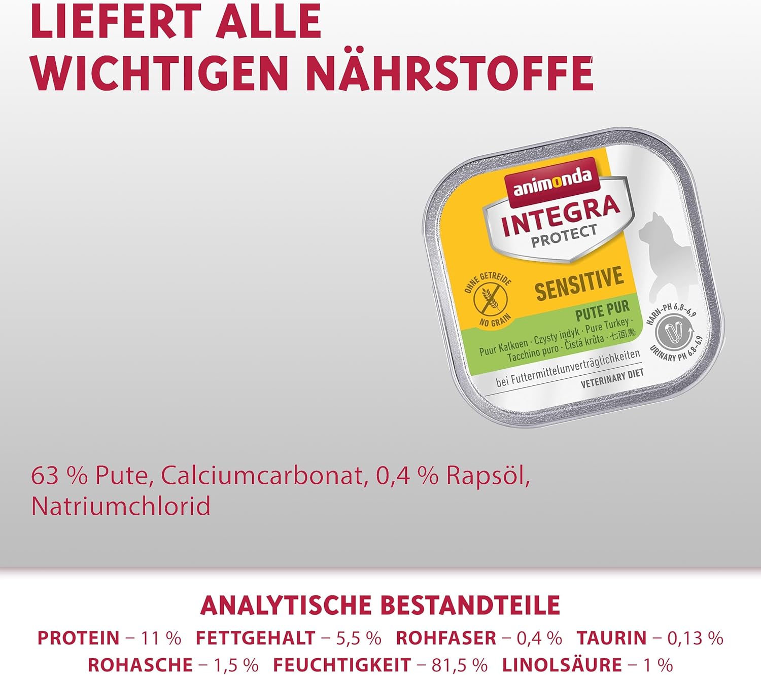 animonda INTEGRA PROTECT Sensitive Huhn Pur (16 x 100 g), Katzen Diätfutter bei Futtermittelallergie, sensitives Katzenfutter für allergische Katzen, Katzennassfutter ohne Getreide