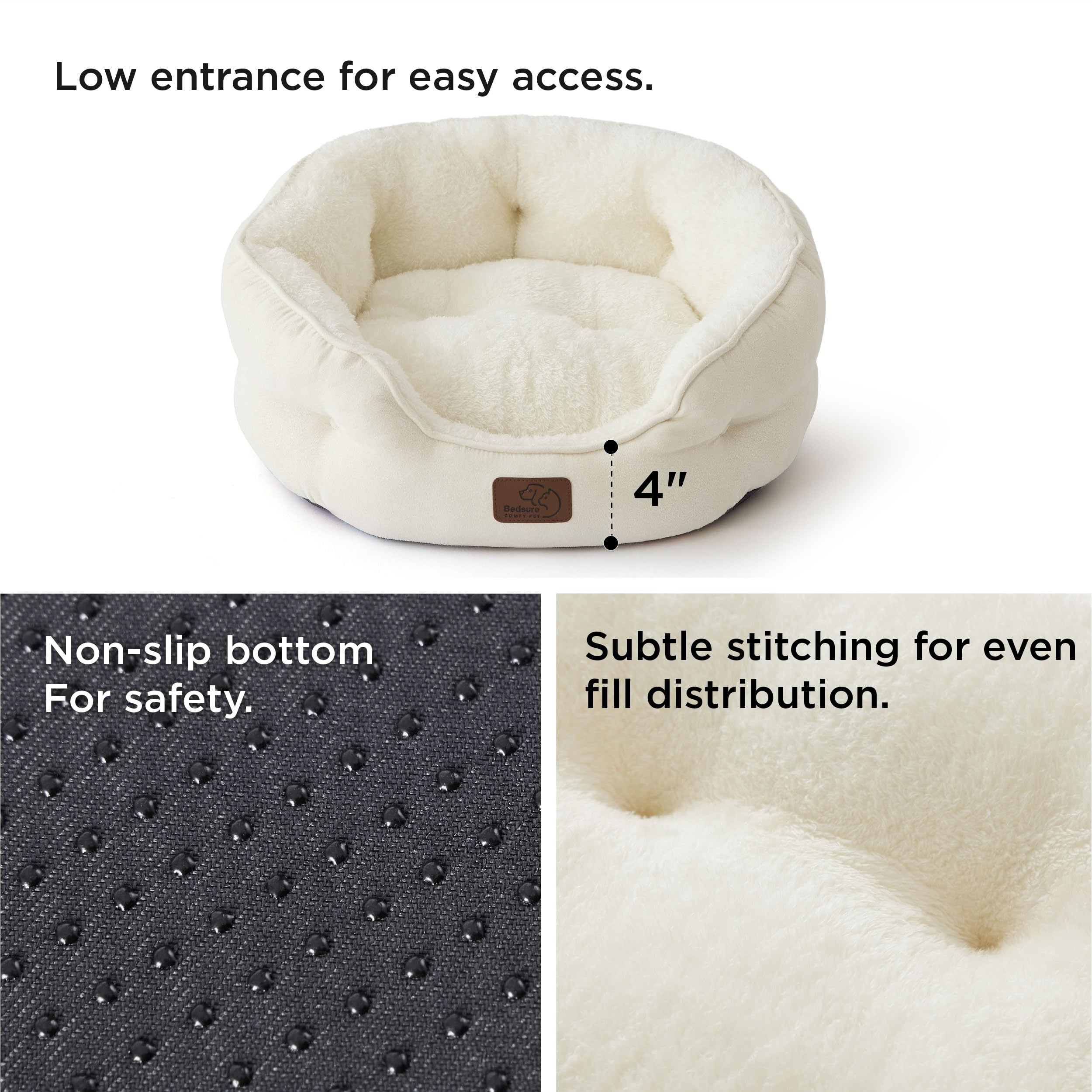 BEDSURE Katzenbett waschbar Katzen Bettchen - 51x48x15cm Katzenkorb mit Zweiseitig Innenkissen Katzenschlafplatz für Katzen oder kleine Hunde,Grau