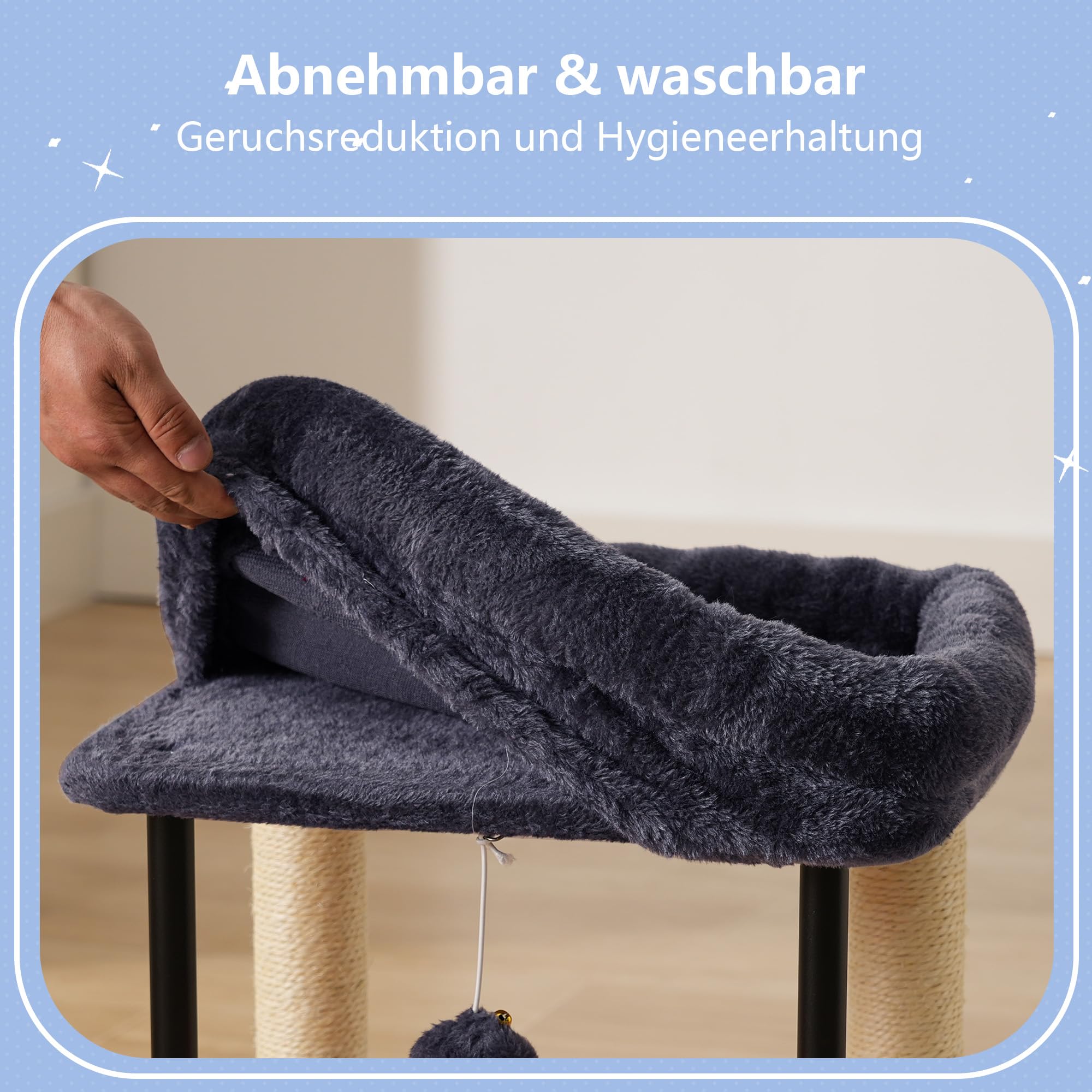 Hey-brother Kratzbaum, 50 cm klein Katzenbaum für Kätzchen, Kratzpfosten mit drehbarer Sisalsäule, geräumiger Plüschplattform, Vollständig sisalumwickelte Säule und Spielbällen, Hellgrau EMPJ010SW
