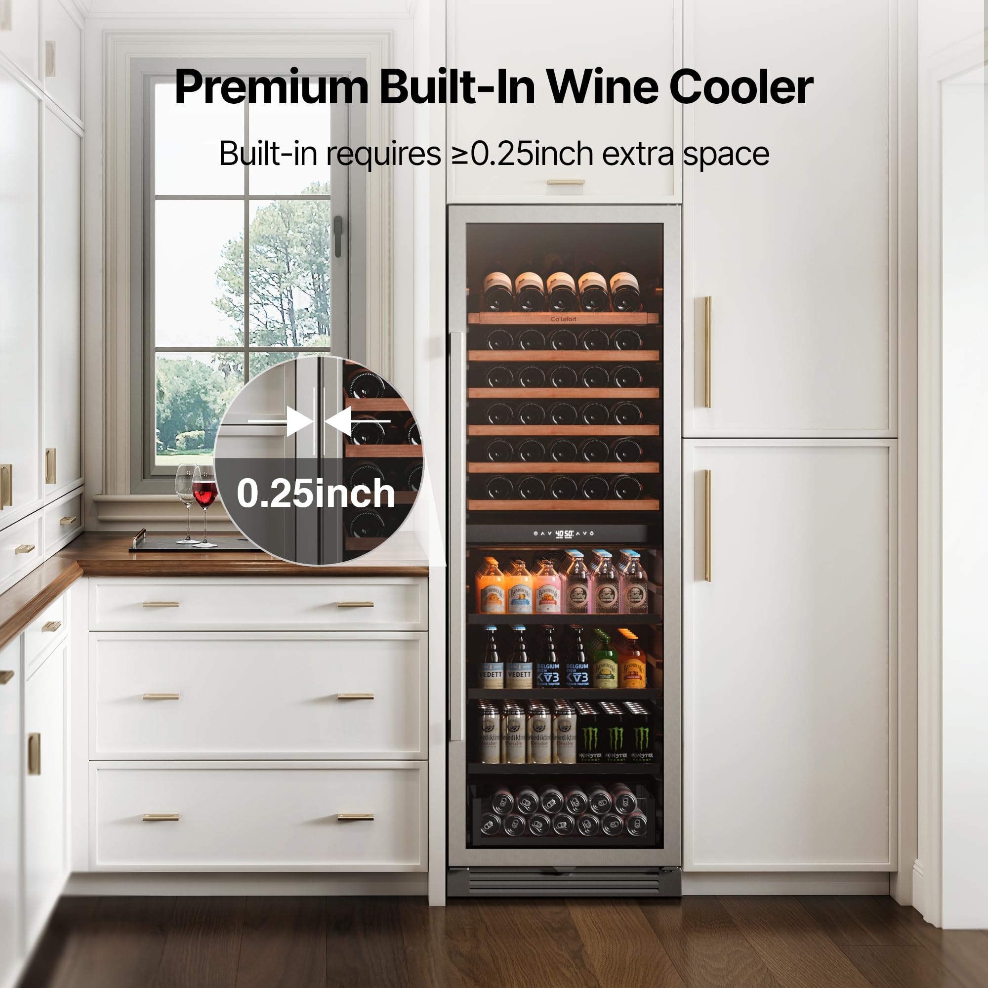 Ca'Lefort 15 Inch Wine Fridge, 33 Bottle Wine Cooler Refrigerator, 40-65°F Wine Refrigerator Glass Door, 3 LED Wine Fridge, Built-in or Freestanding Fridge for Home/Bar/Kitchen (3.0 cu.ft)