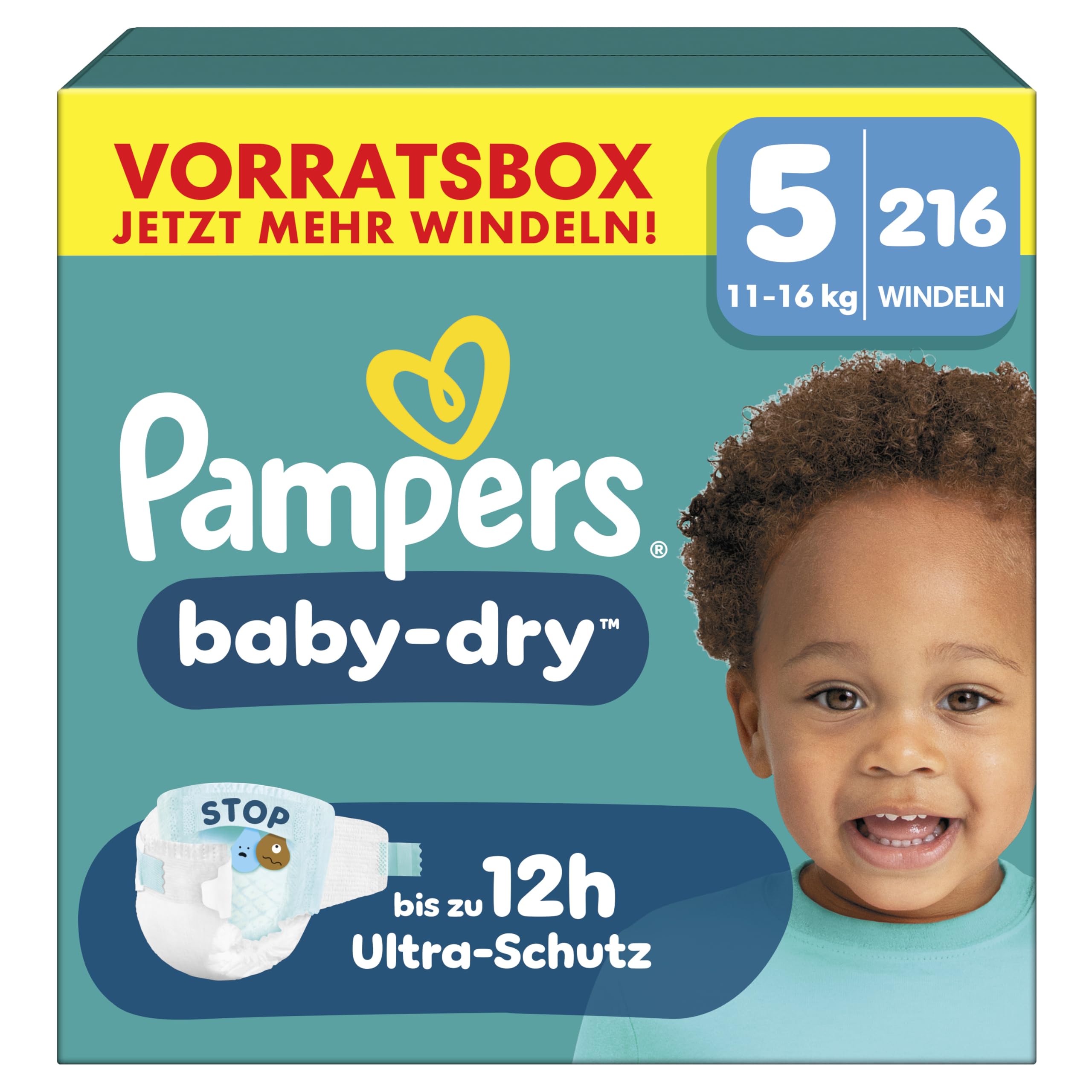 Pampers Baby-Dry Größe 8, 144 Windeln, 17kg+, Bis zu 100% Auslaufschutz & Komfort die ganze Nacht